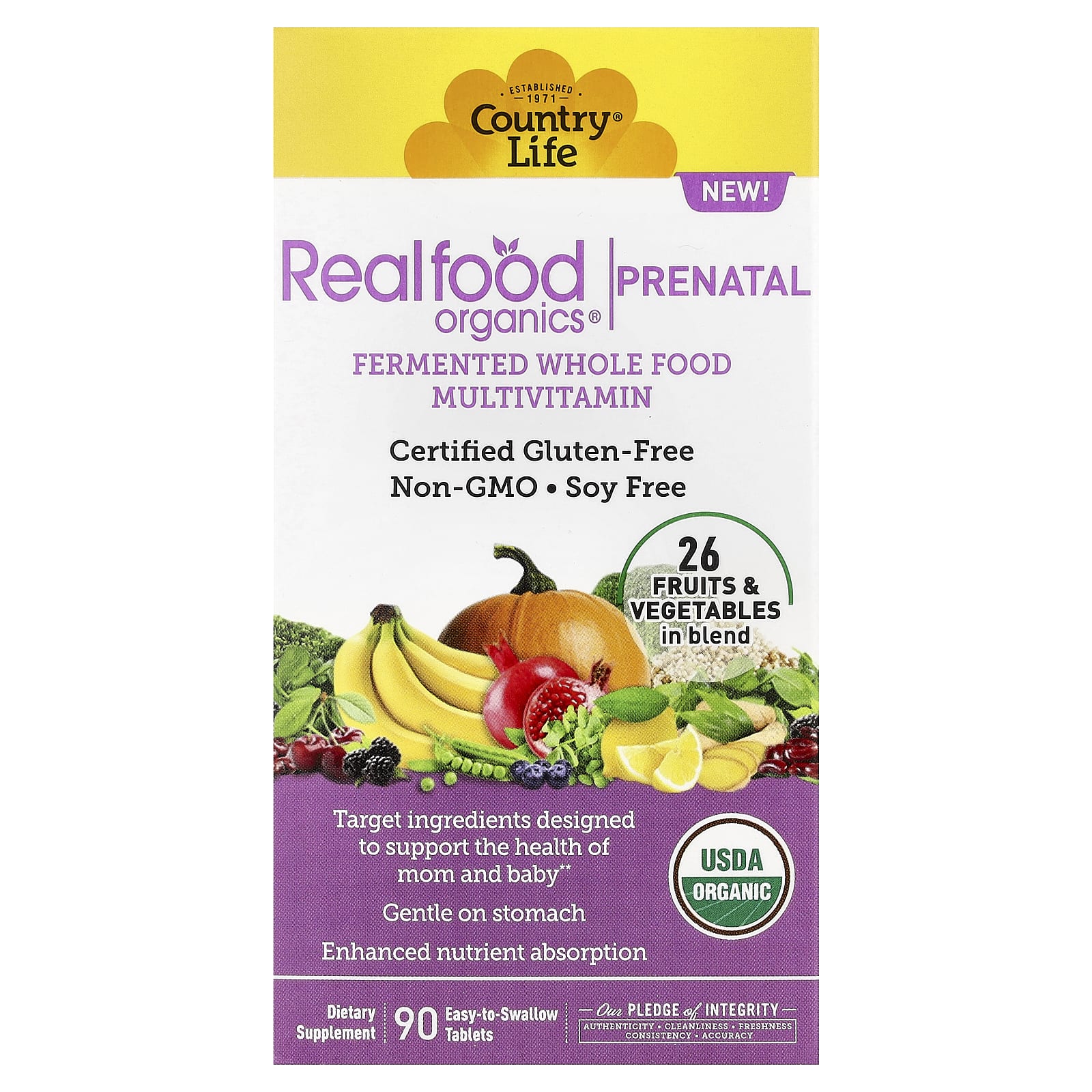 Country Life, Realfood Organics®, для беременных, 90 таблеток, которые легко глотать