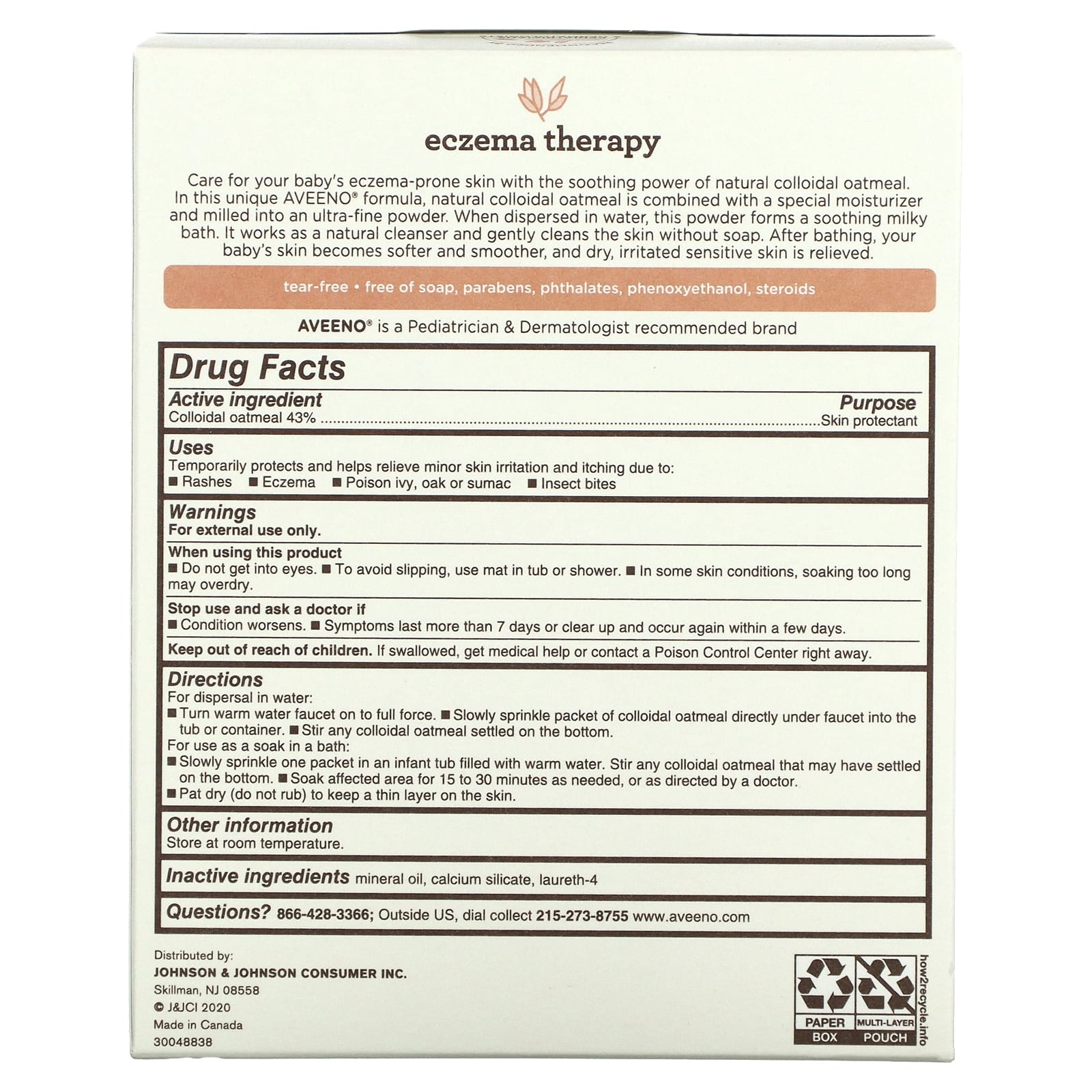 Aveeno, для детей, против экземы, успокаивающее средство для ванн, без отдушек, 5 пакетиков для ванн, 21 г (0,75 унции)