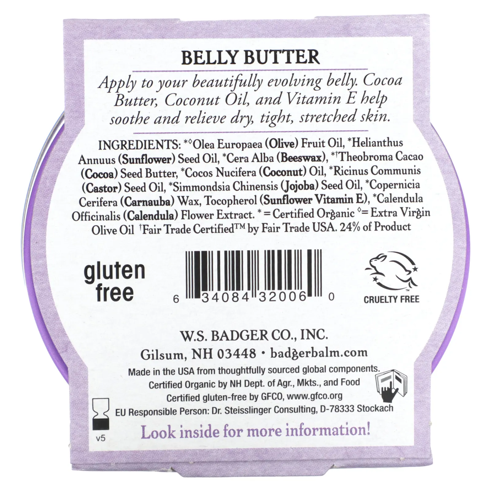 Badger Company, Органическое масло для живота, масло какао и календула, 56 г (2 унции)