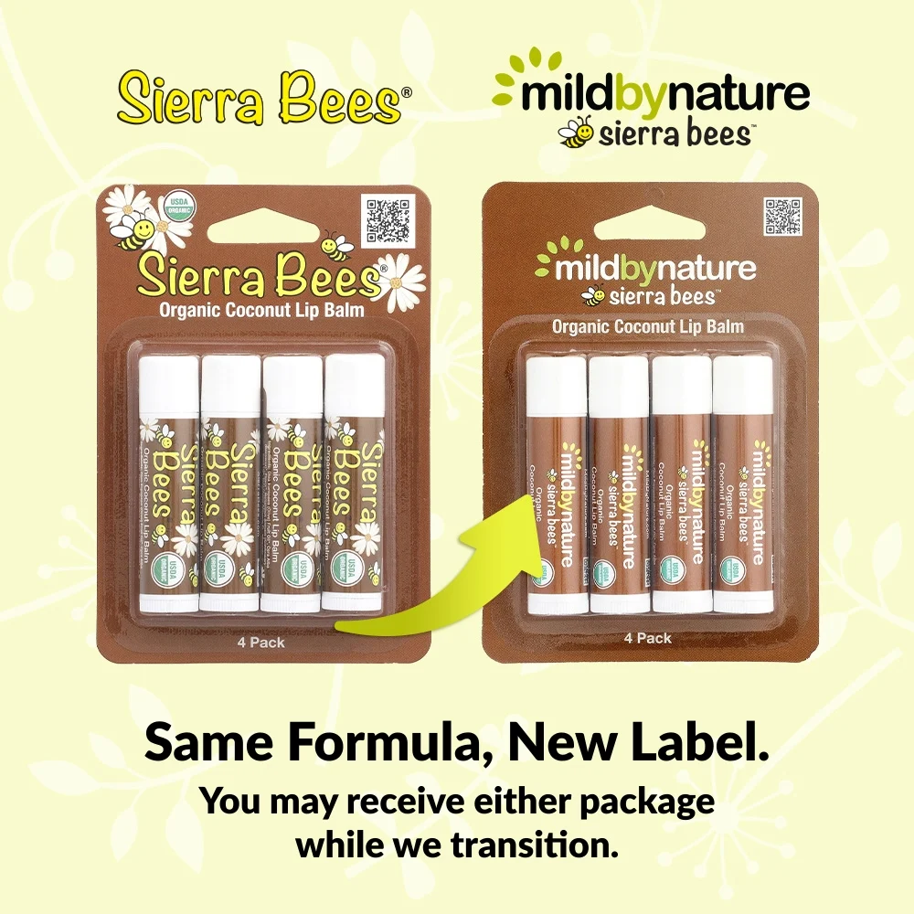 Mild By Nature, Sierra Bees™, органические бальзамы для губ, кокос, 4 шт. по 4,25 г (0,15 унции)