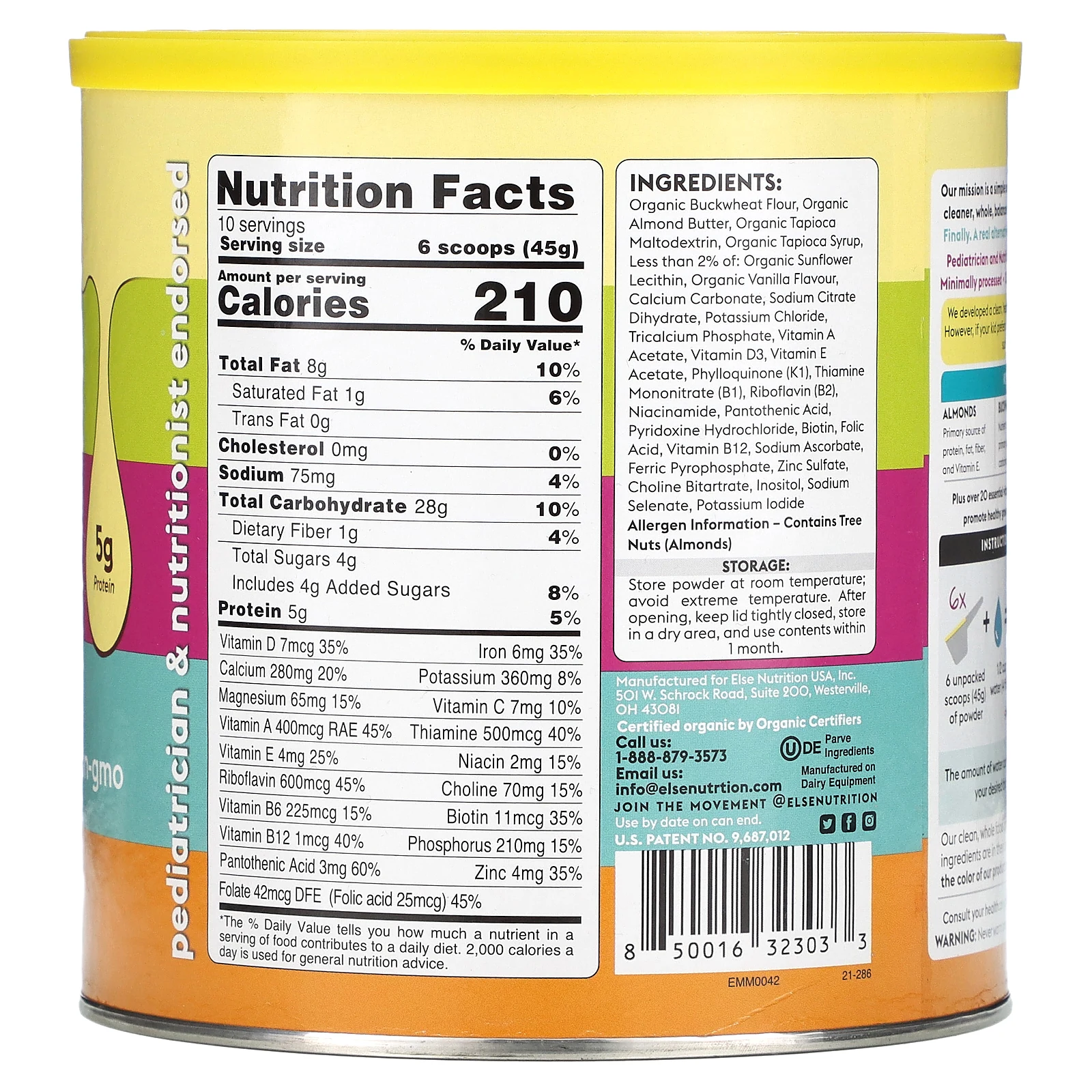 Else, смесь для коктейлей на растительной основе для детей, полноценное питание, ваниль, 454 г (16 унций)