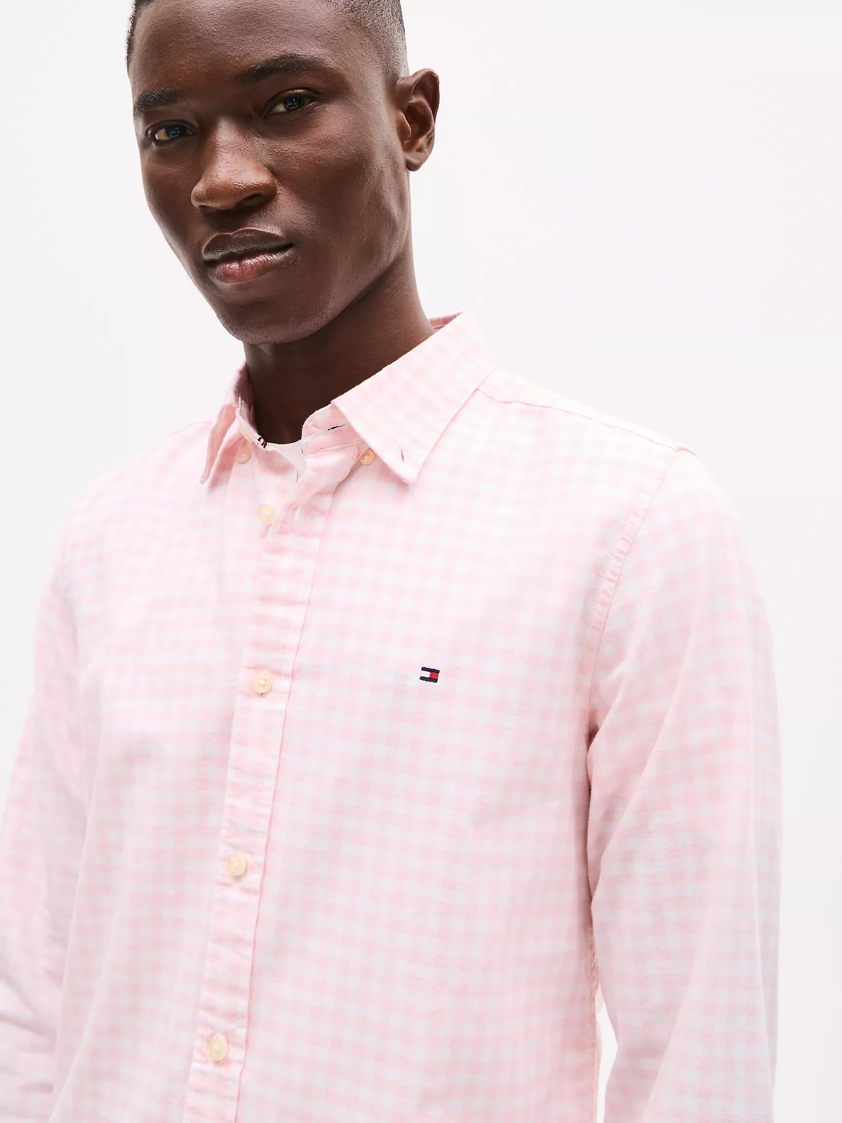 Мужская рубашка Tommy Hilfiger, Приталенная эластичная рубашка из оксфорда в клетку гингем