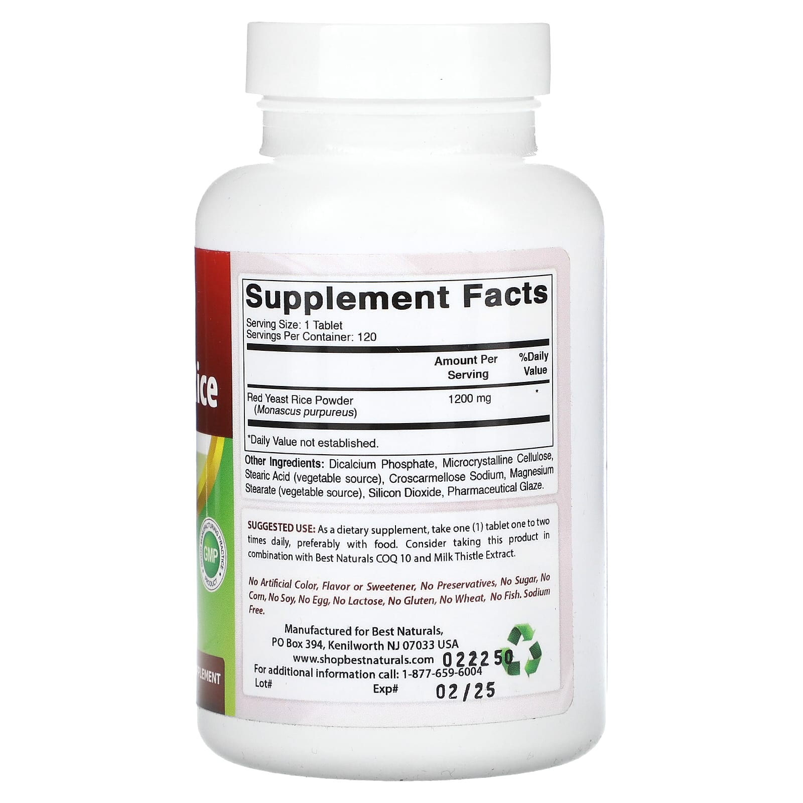 Best Naturals, красный ферментированный рис, 1200 мг, 120 таблеток