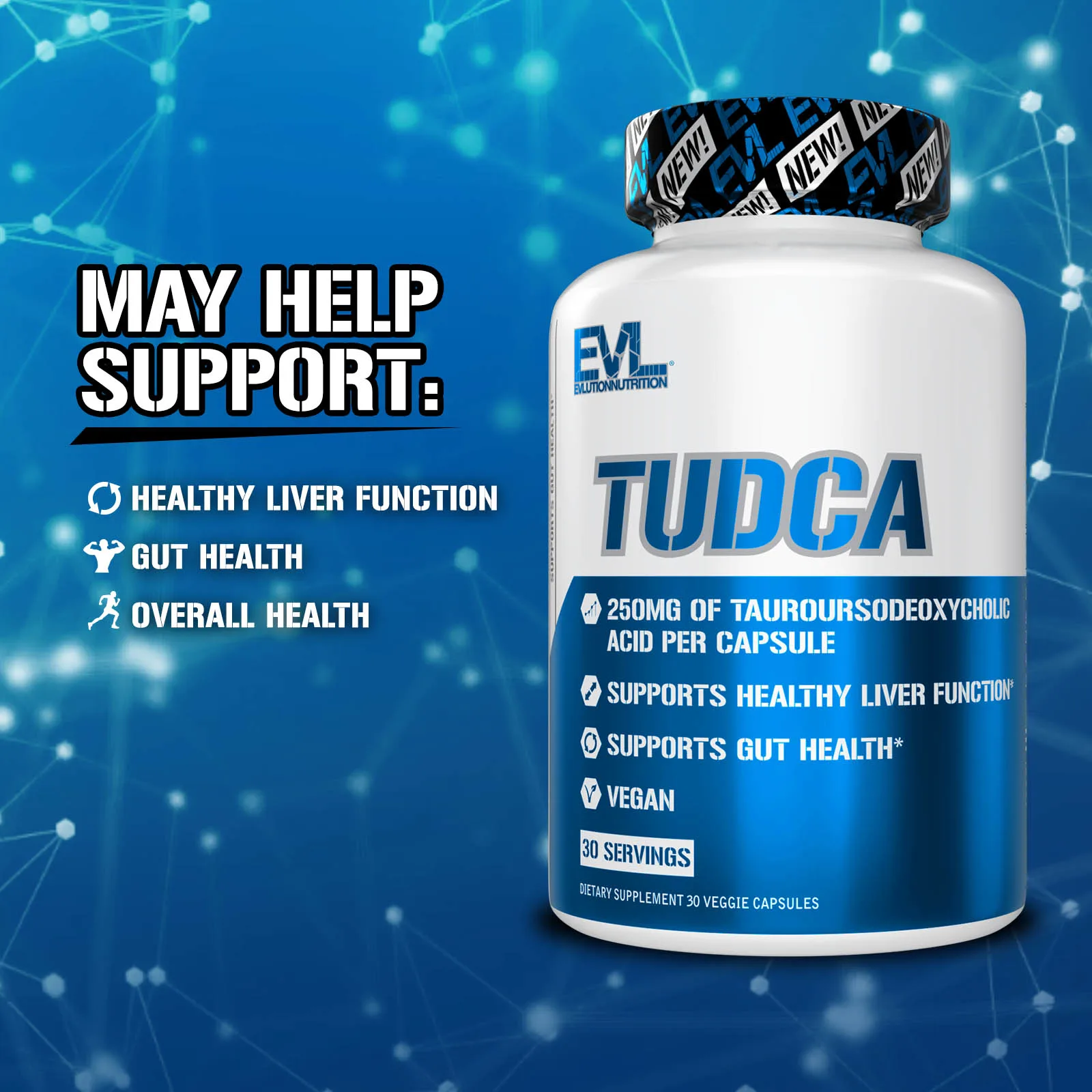 EVLution Nutrition, TUDCA, 250 мг, 30 растительных капсул