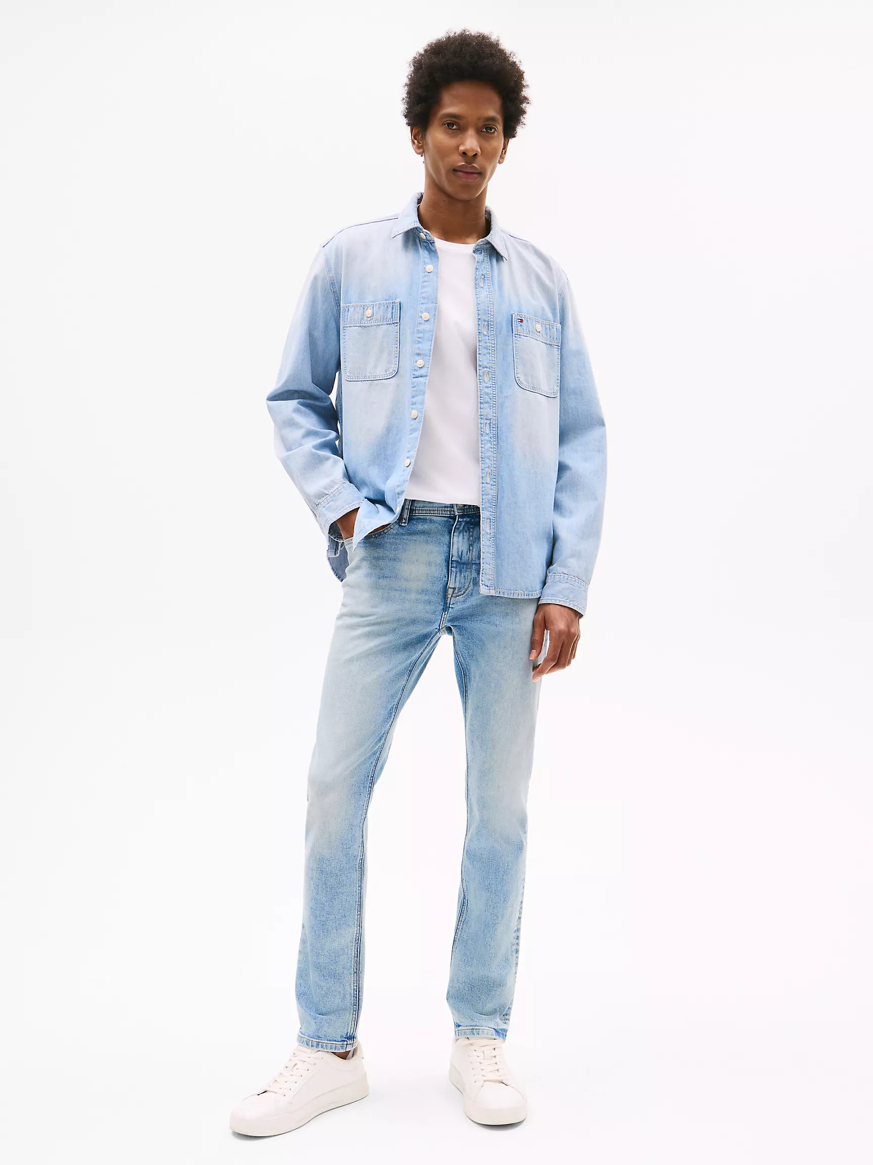 Мужская рубашка Tommy Hilfiger, Джинсовая рабочая рубашка светлого оттенка