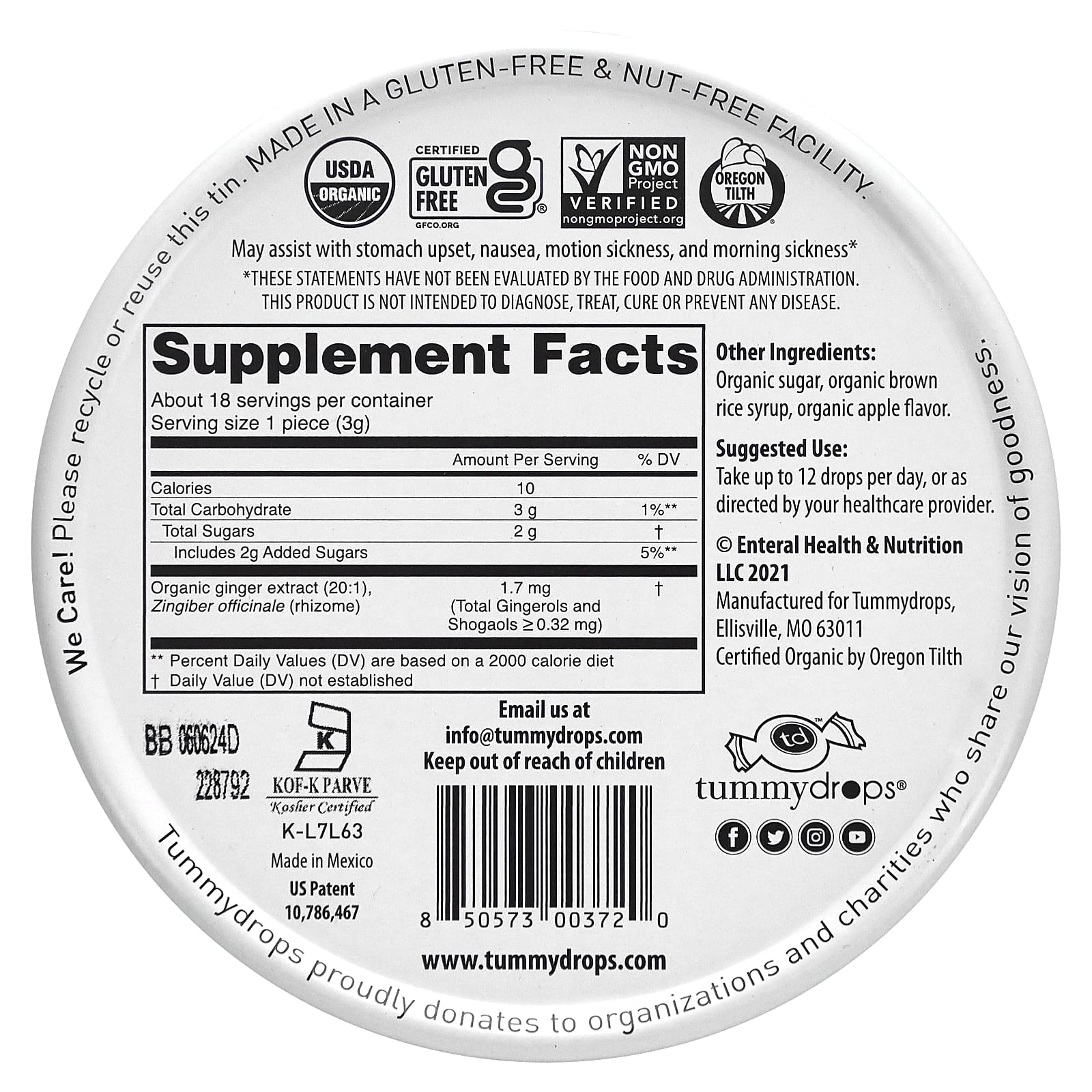 Tummydrops, органическое осеннее яблоко и имбирь, 18 капель