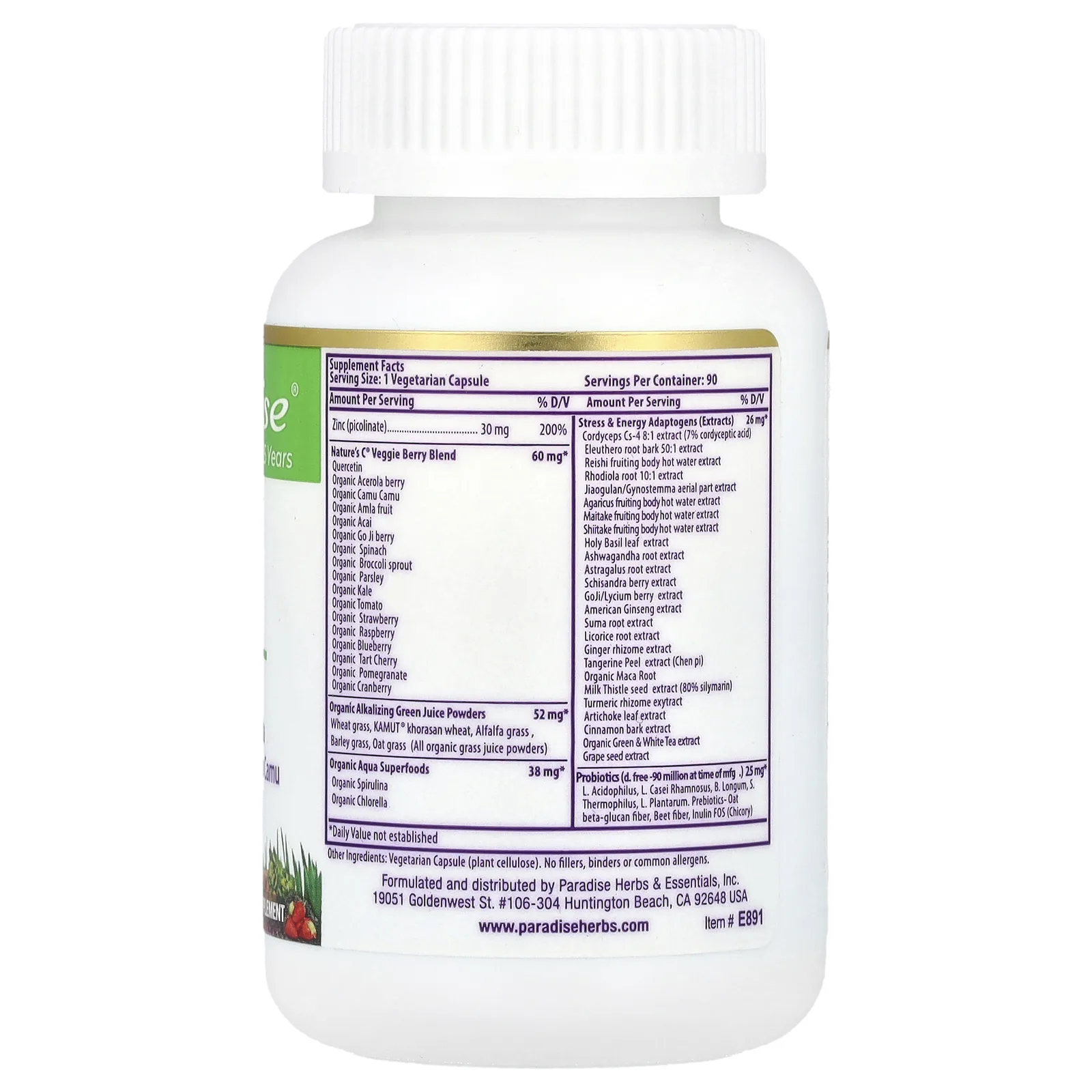 Paradise Herbs, Earth's Blend, цинк, пиколинат, 90 вегетарианских капсул