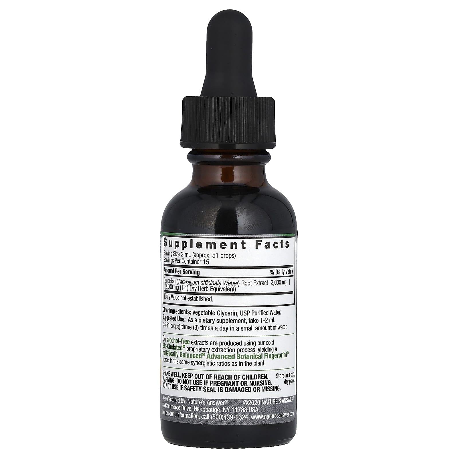 Nature's Answer, корень одуванчика, без спирта, 2000 мг, 30 мл (1 жидк. унция)
