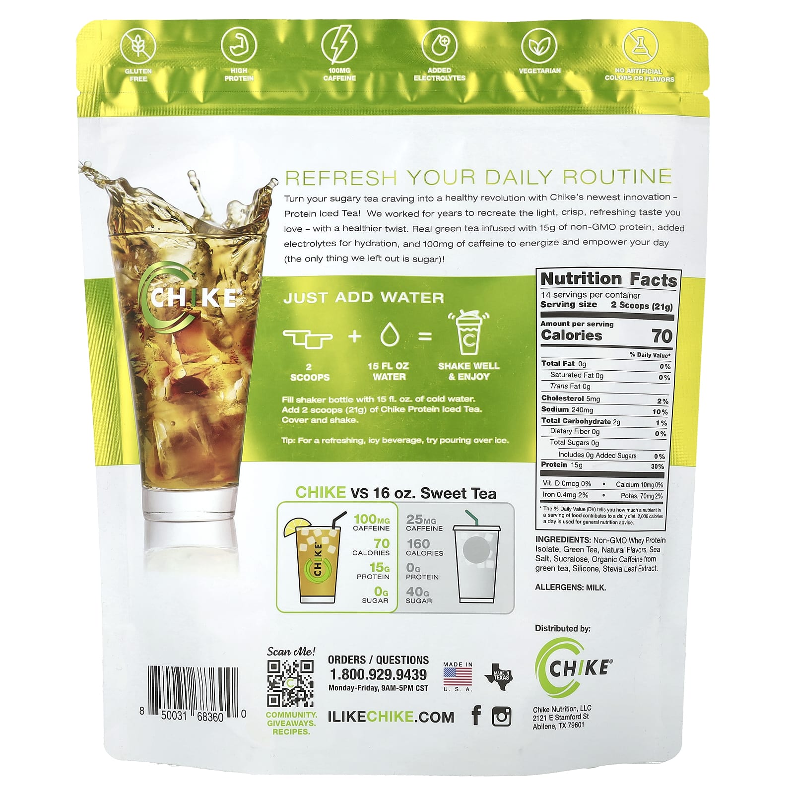 Chike Nutrition, Protein Iced Tea, зеленый чай и лимонад, 14 видов холодного чая, 287 г (10,1 унции)