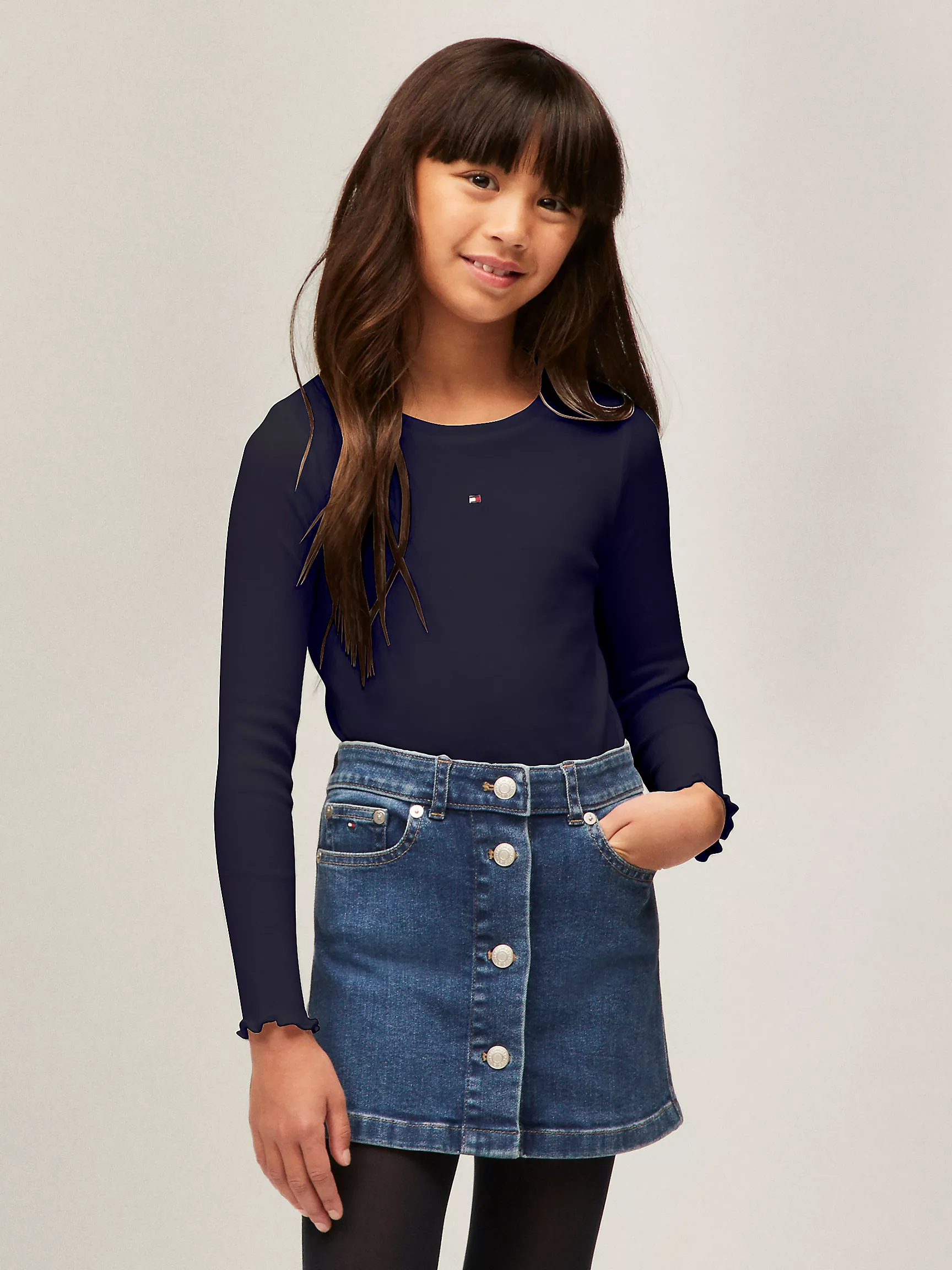 Топ для девочек Tommy Hilfiger, Детская футболка с длинным рукавом в рубчик