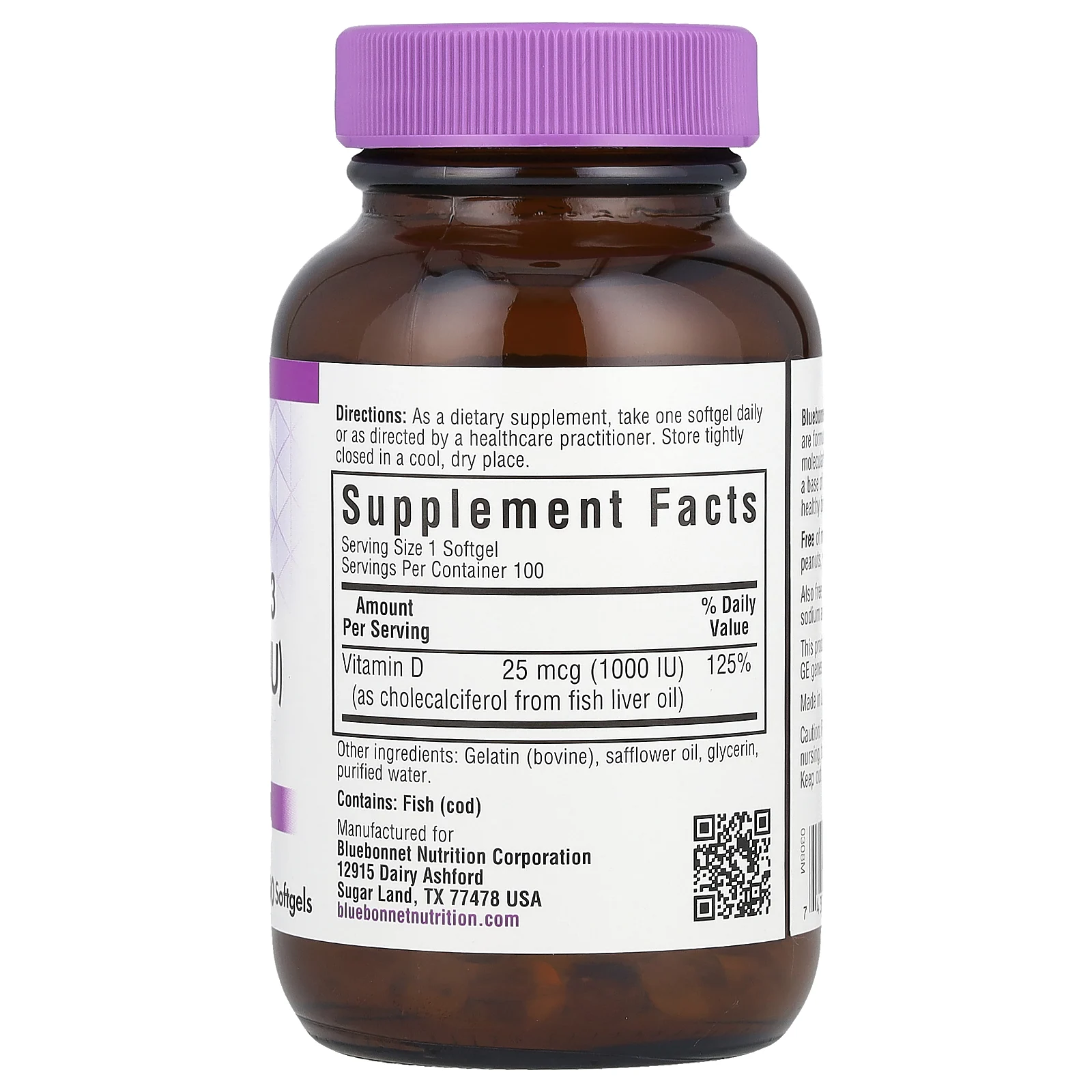 Bluebonnet Nutrition, Vitamin D3, 1,000 IU (25 mcg), 100 Softgels