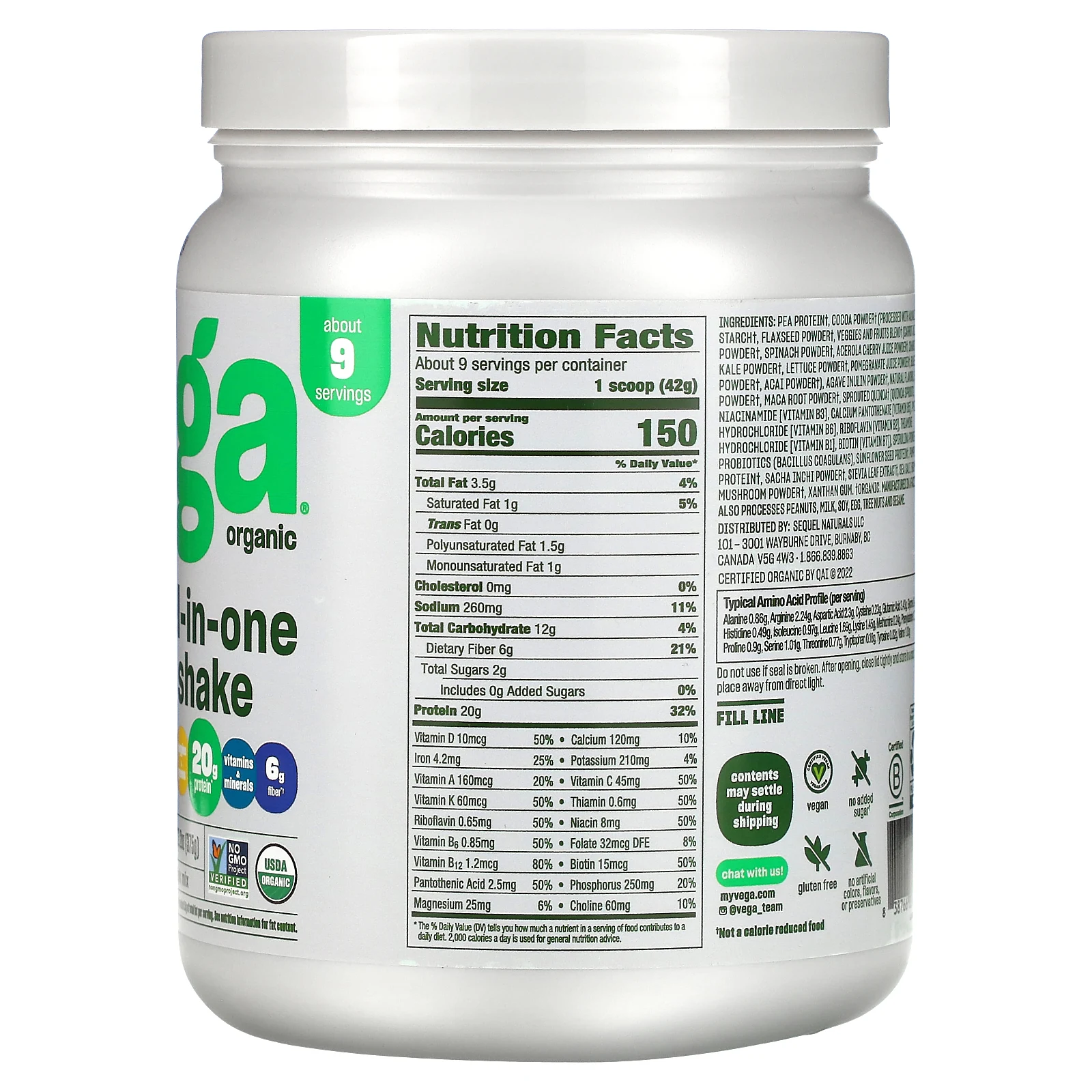 Vega, One, коктейль «все в одном», шоколад, 13,2 унц. (375 г)