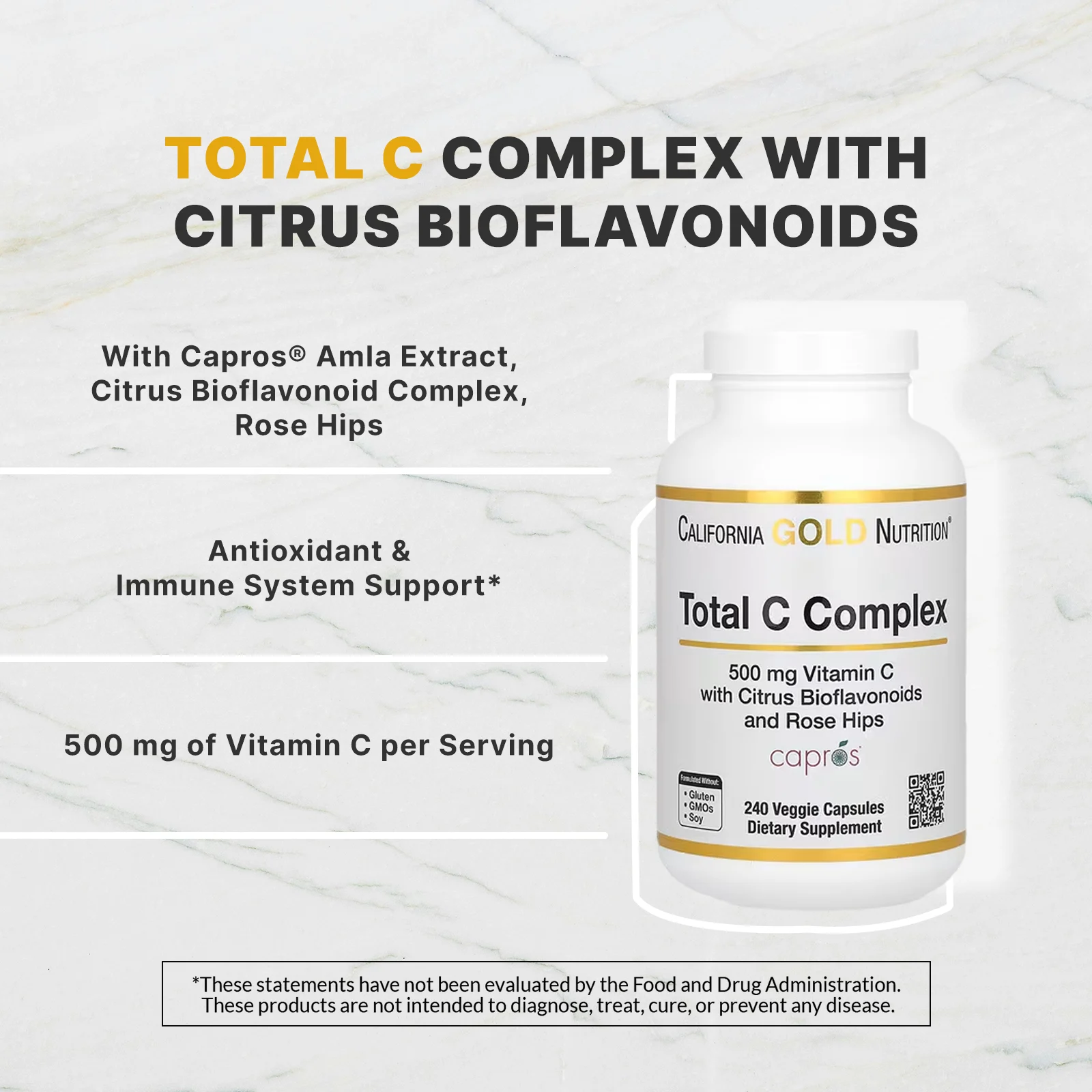 California Gold Nutrition, Total C Complex, 500 мг, 240 растительных капсул