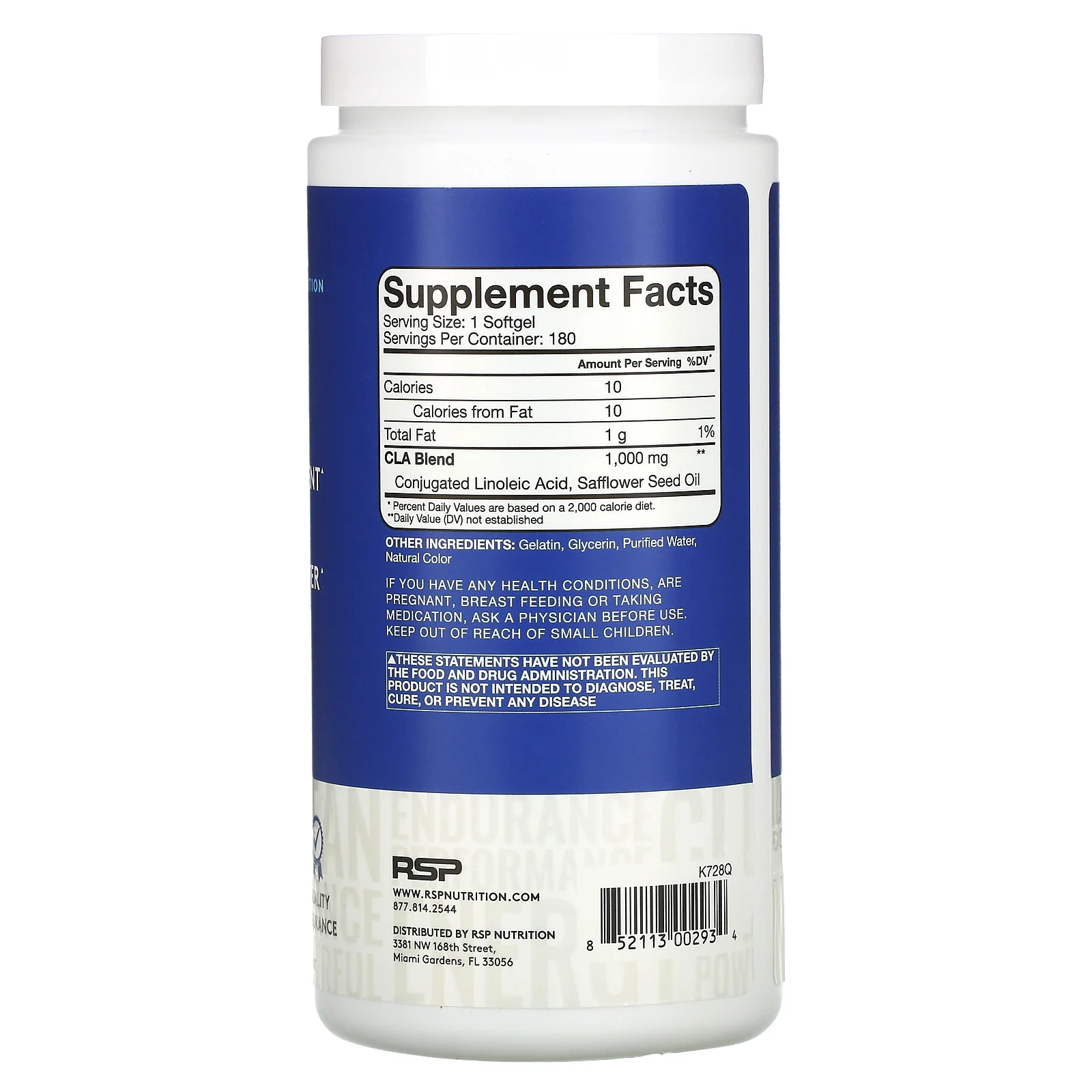 RSP Nutrition, CLA, коррекция веса, 180 мягких таблеток