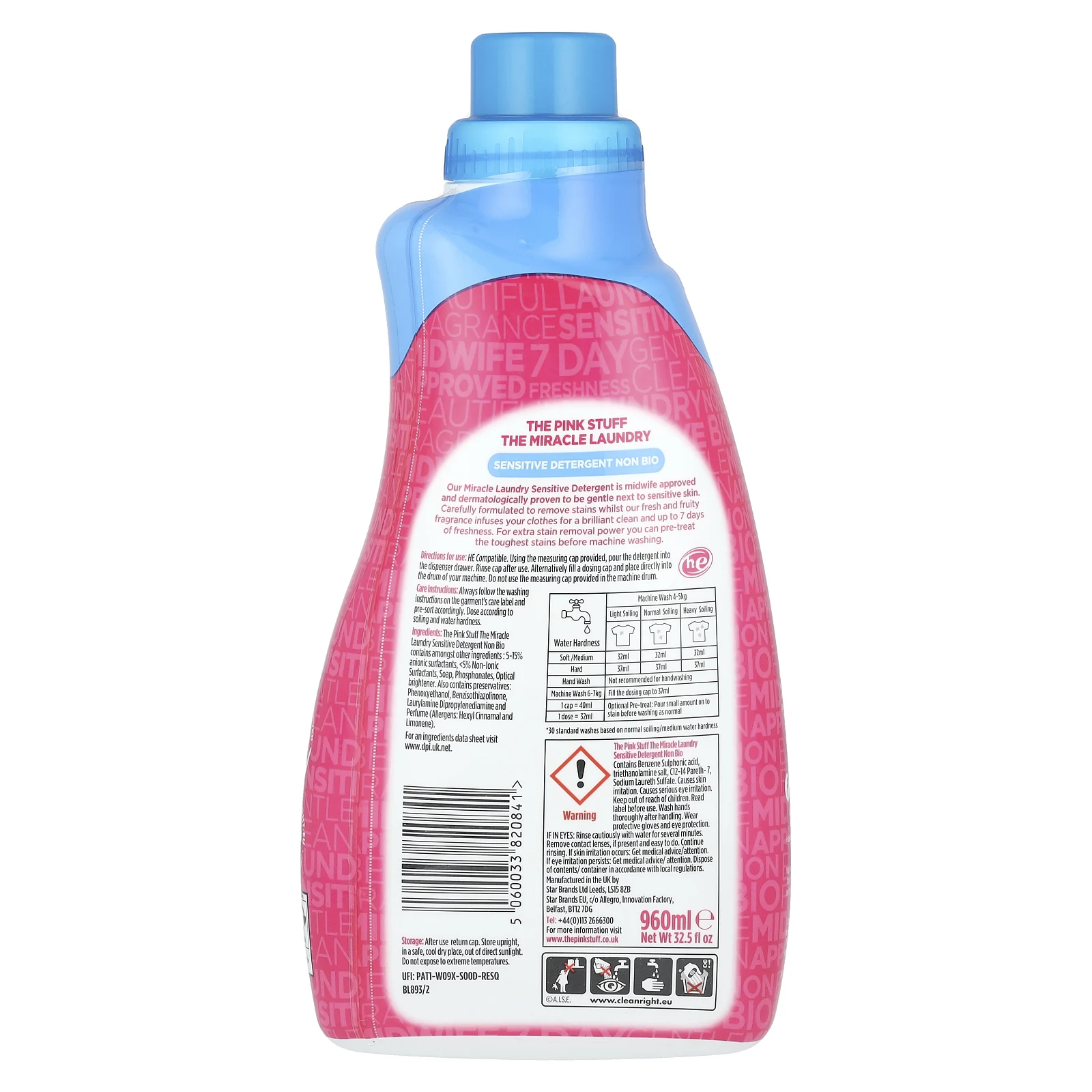 The Pink Stuff, The Miracle, средство для стирки, для чувствительной кожи, без биоактивных веществ, 960 мл (32,5 жидк. унции)