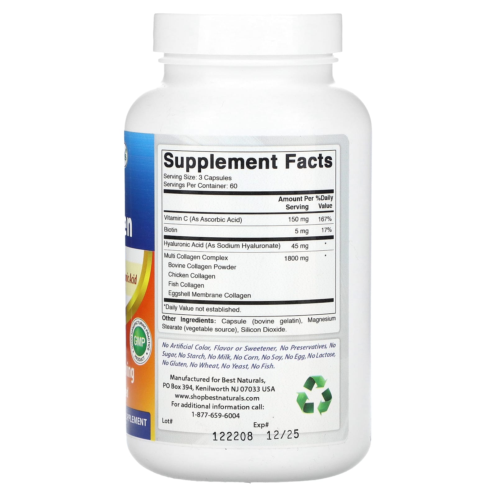 Best Naturals, коллаген нескольких типов, 2000 мг, 180 капсул (666 мг в 1 капсуле)