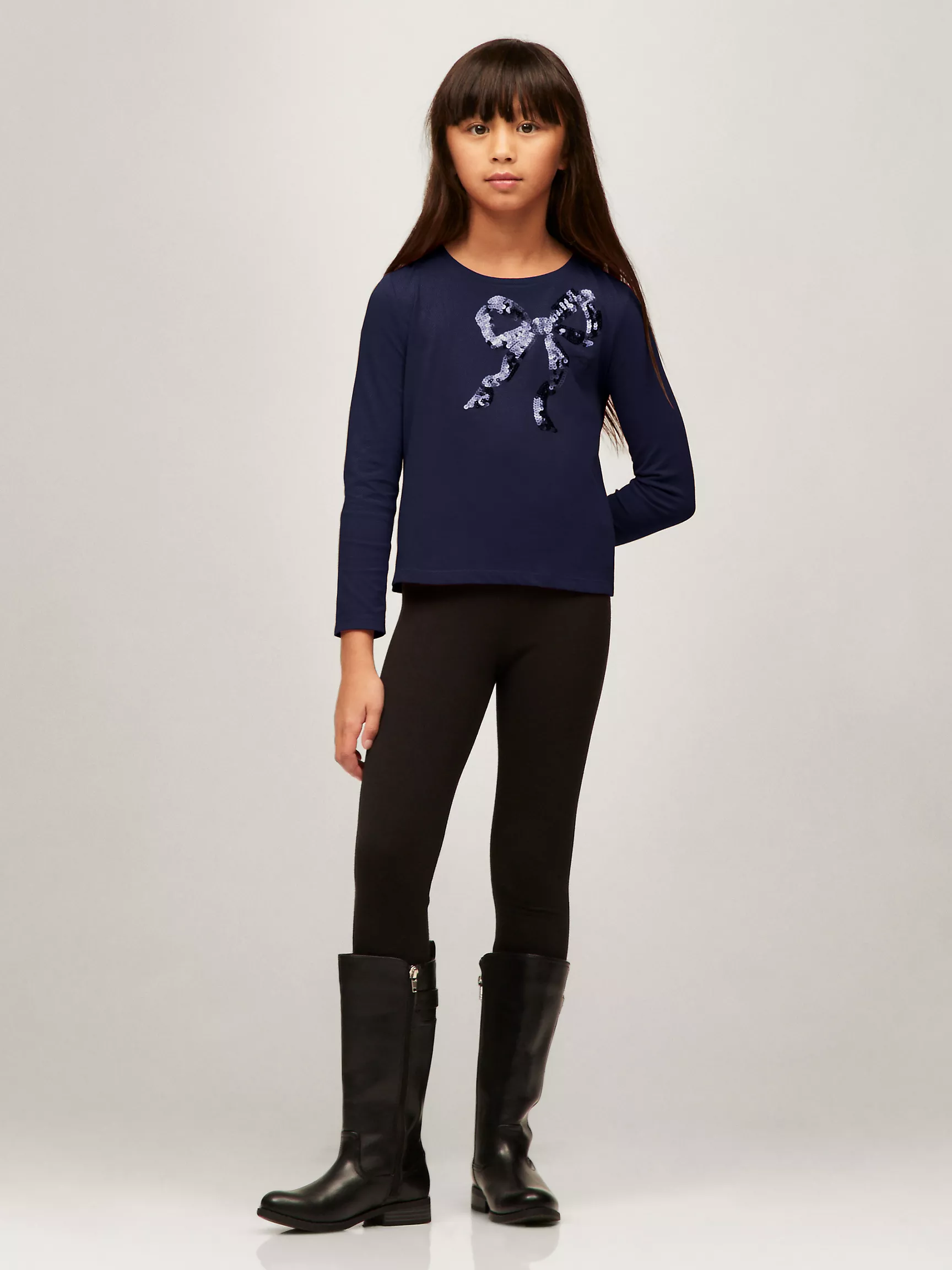 Футболка для девочек Tommy Hilfiger, Детская футболка с длинным рукавом и пайетками в виде банта