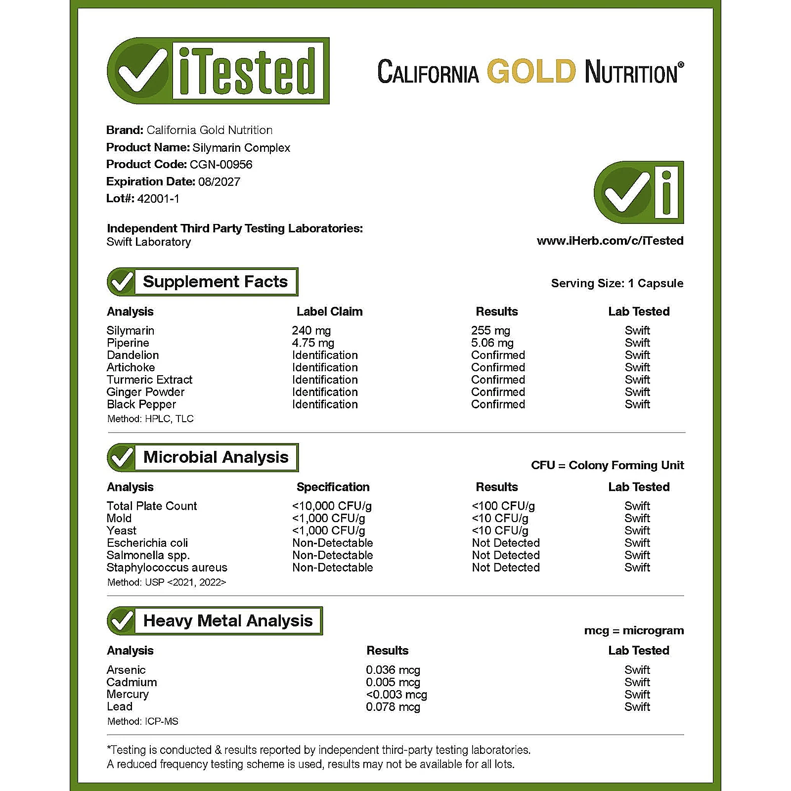 California Gold Nutrition, комплекс с силимарином, экстракт расторопши и одуванчика, артишок, куркумин C3 Complex, имбирь и BioPerine, 120 растительных капсул