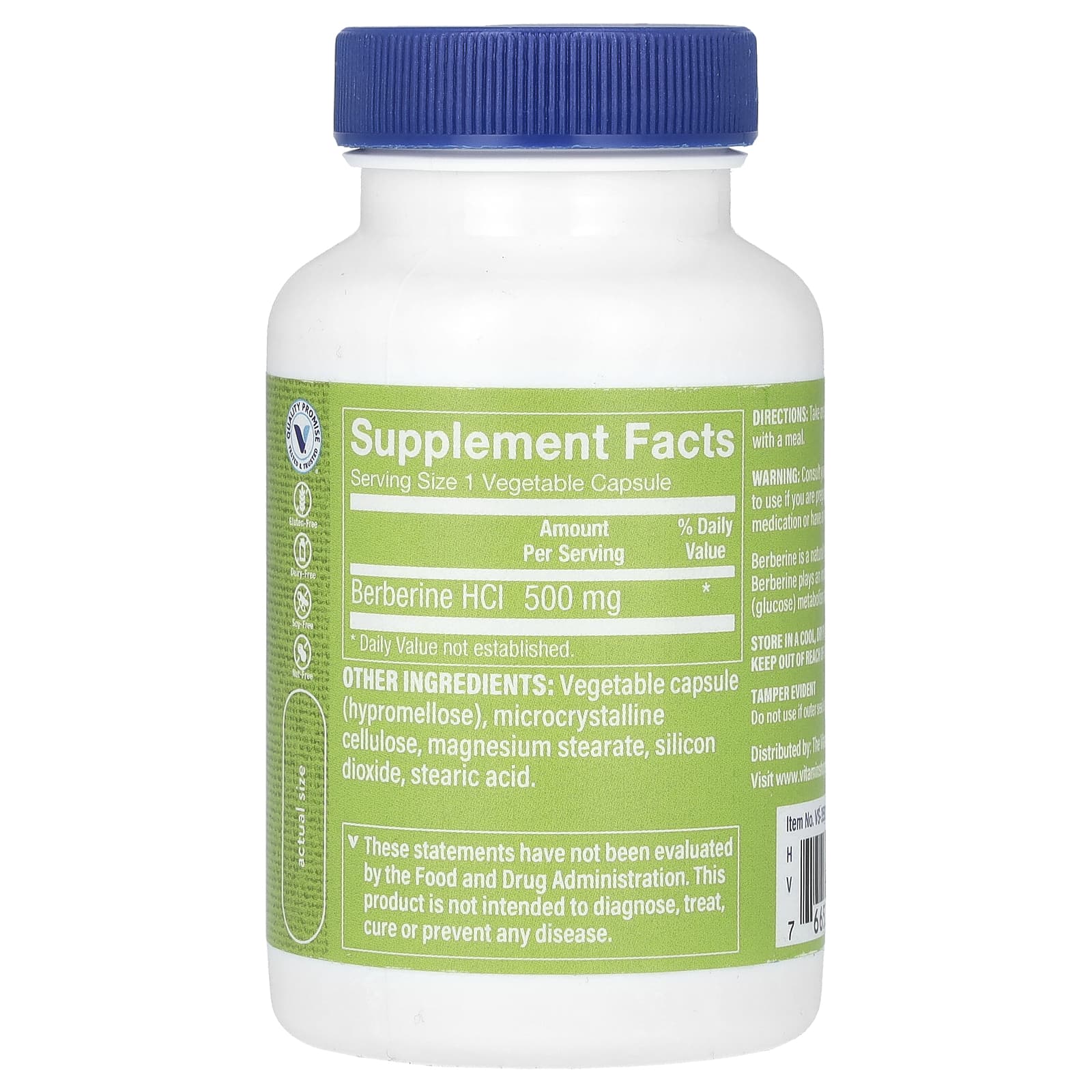 The Vitamin Shoppe, берберин гидрохлорид, 500 мг, 60 растительных капсул