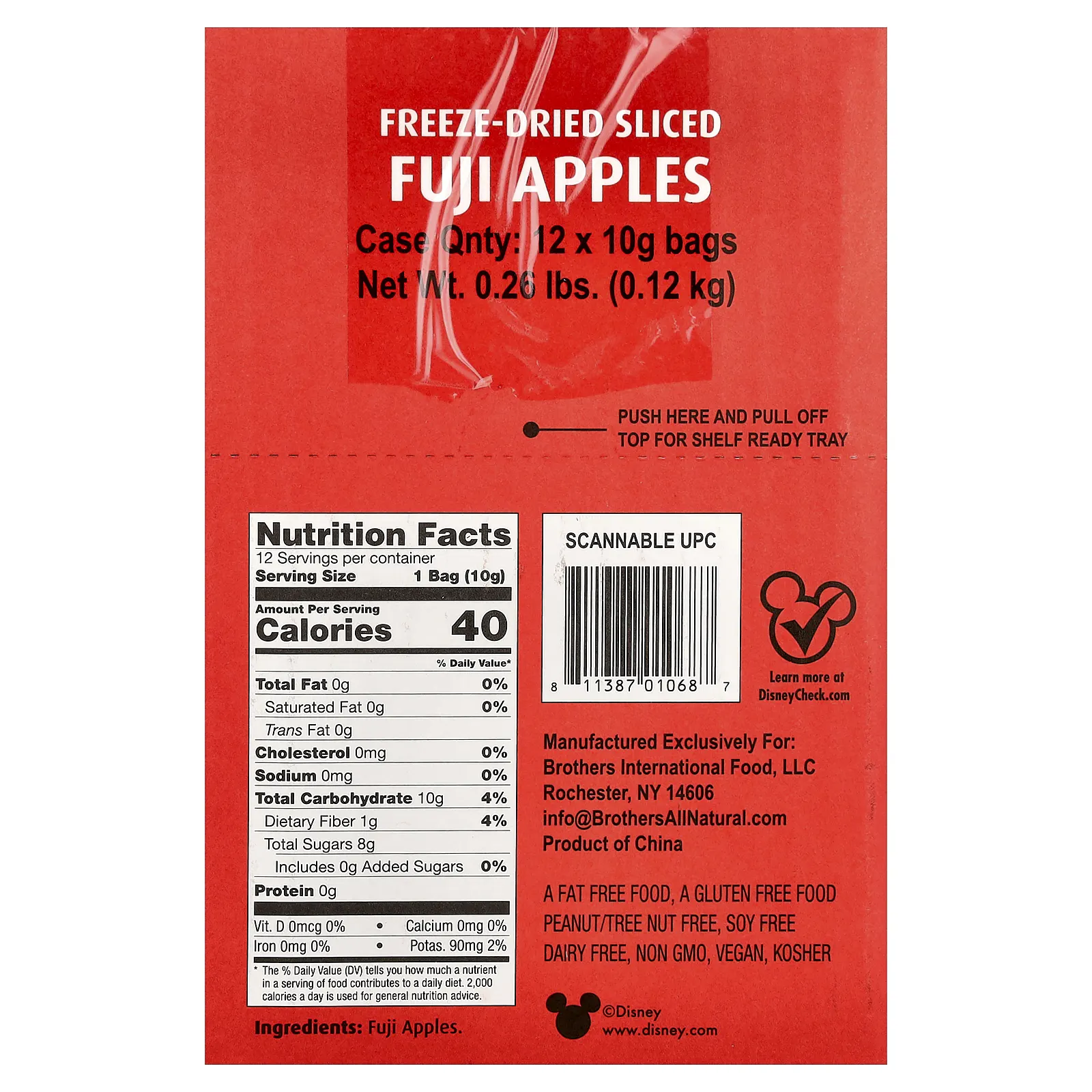 Brothers-All-Natural, фруктовые чипсы, яблоки Фуджи, Disney Junior, 12 пакетиков по 10 г (0,32 унции)