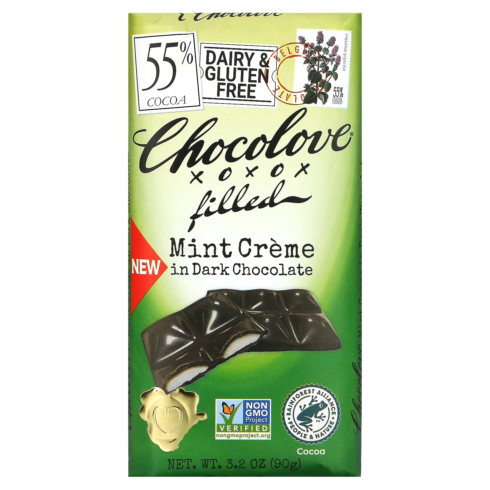 Chocolove, темный шоколад с кремовой мятной начинкой, 55% какао, 90 г (3,2 унции)