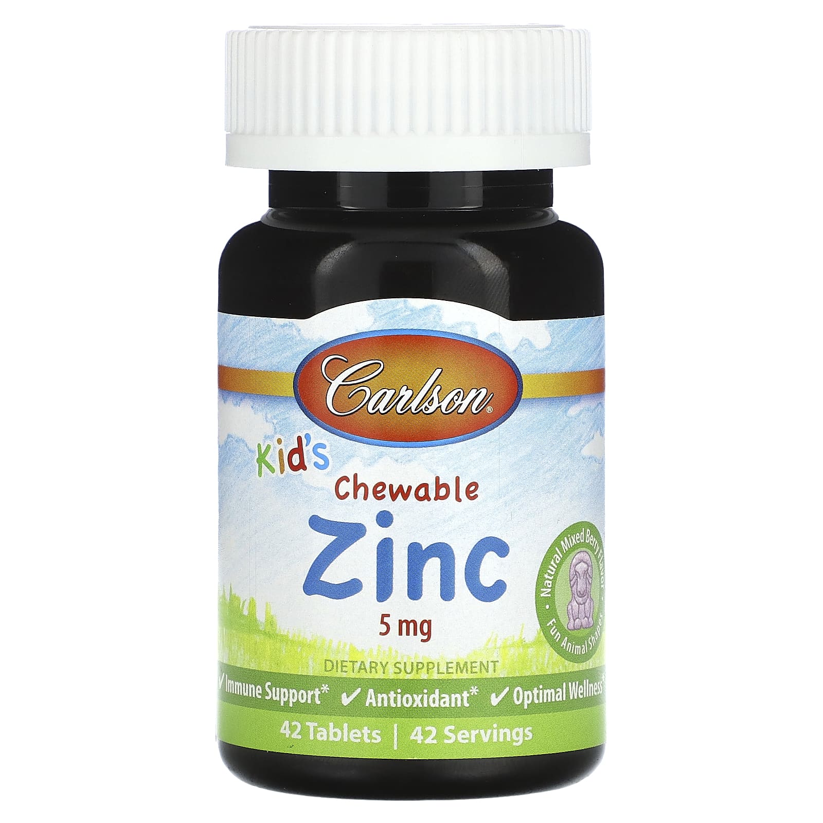 Carlson, Kid's Chewable Zinc, натуральная ягодная смесь, 5 мг, 42 таблетки
