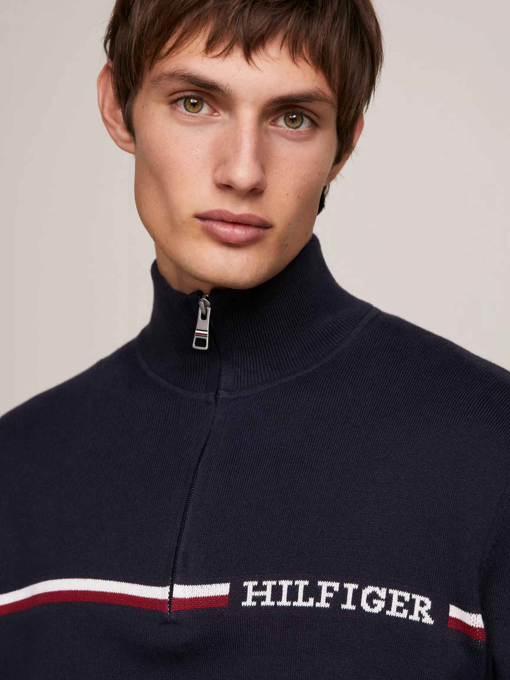 Мужской свитер Tommy Hilfiger, Свитер с молнией на четверть длины и полосками Monotype