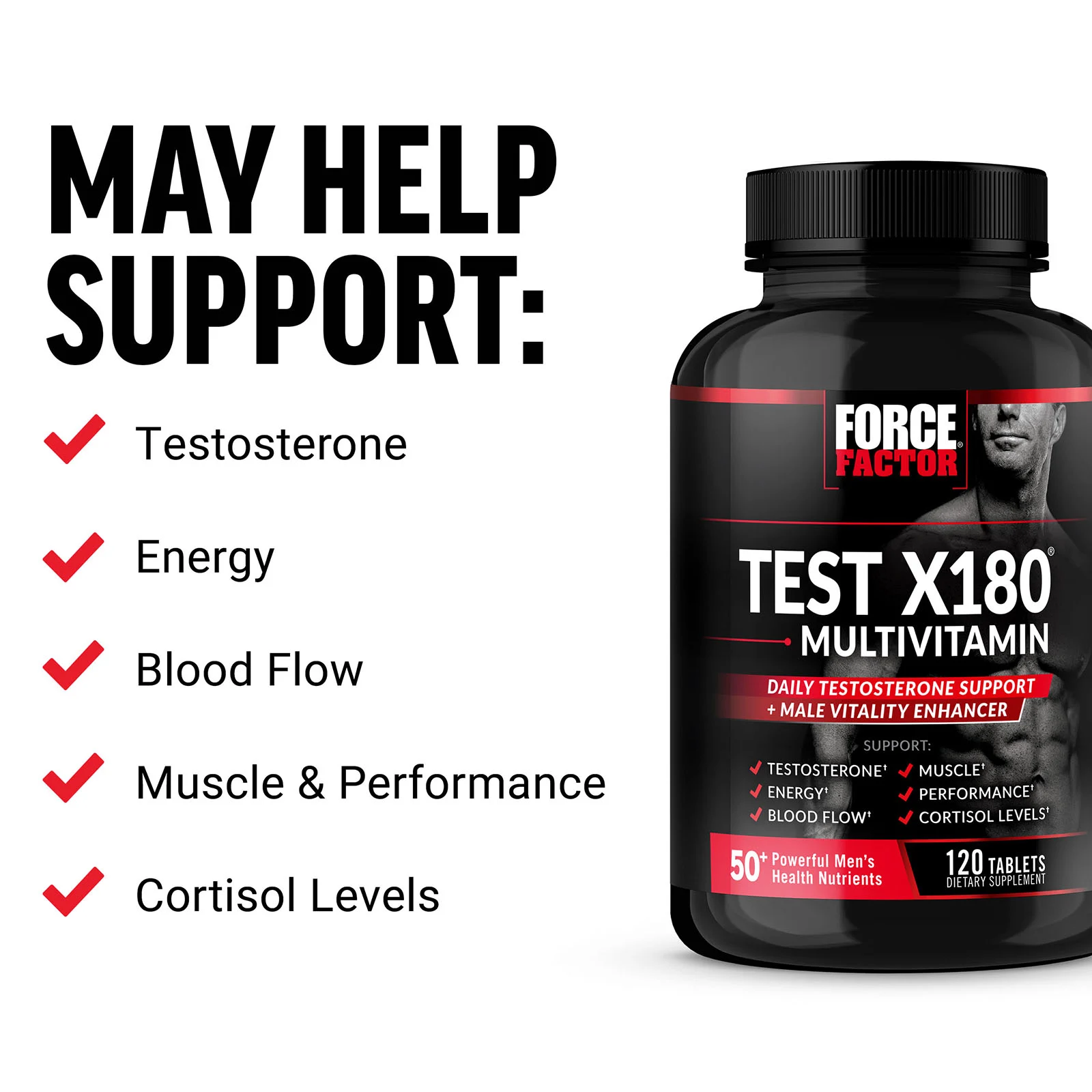 Force Factor, Test X180, мультивитамины и усилитель тестостерона, 120 таблеток