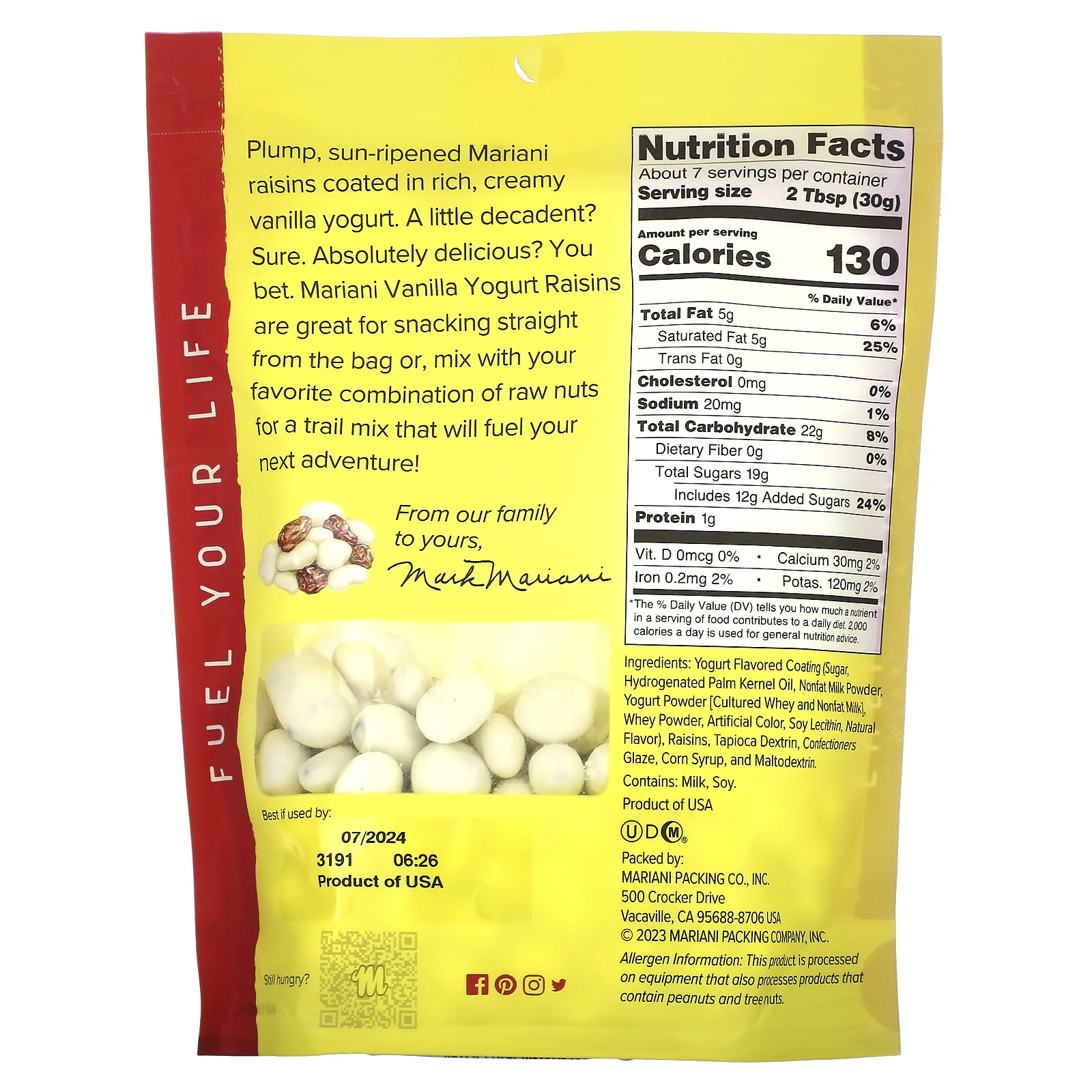 Mariani Dried Fruit, Ванильный йогурт с изюмом, 198 г (7 унций)