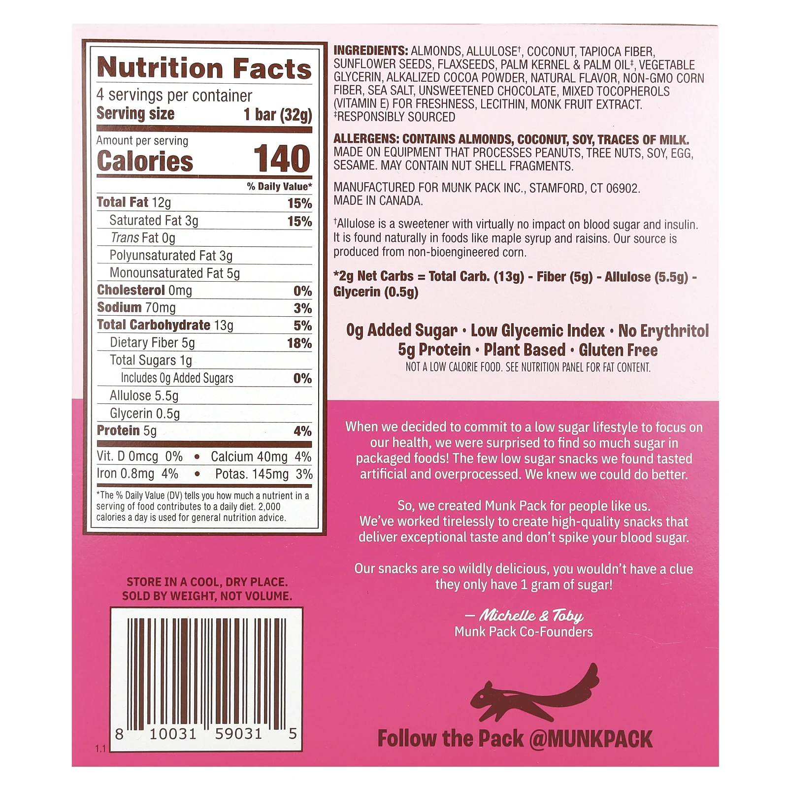 Munk Pack, Жевательный батончик-гранола, морось из темного шоколада, 4 батончика, 32 г (1,12 унции) каждый