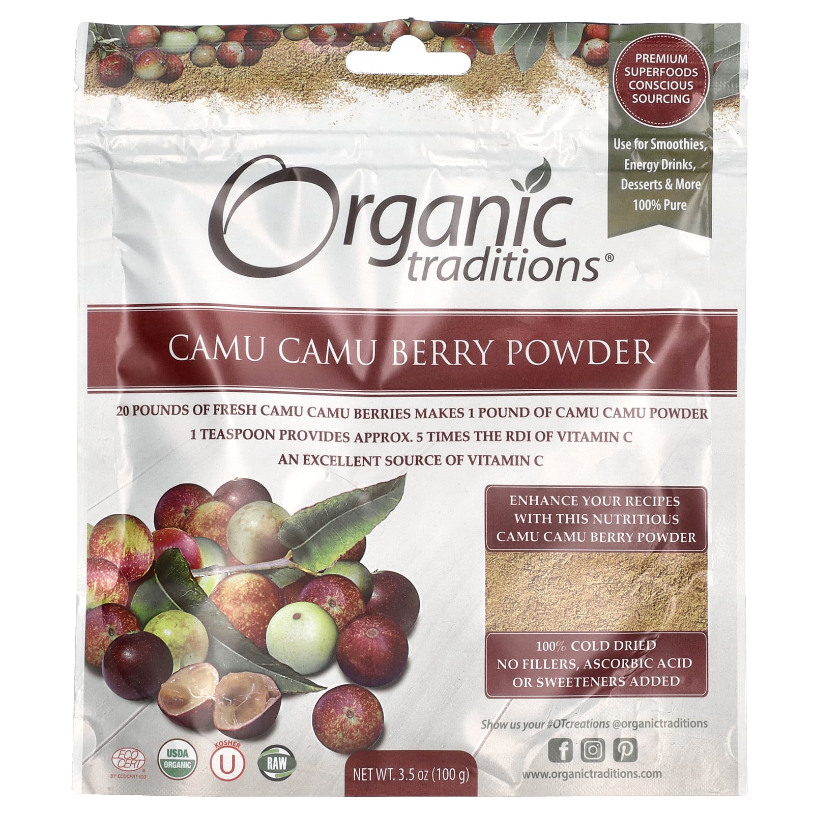Organic Traditions, Ягоды каму-каму, 100 г (3,5 унции)