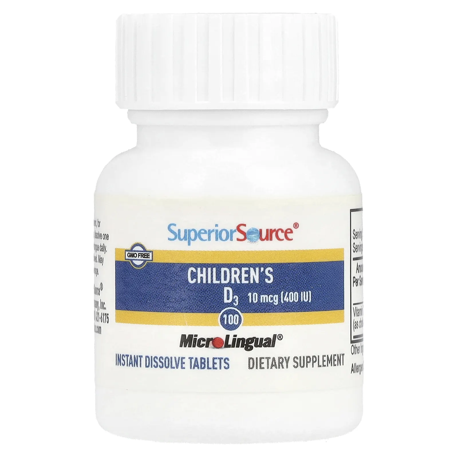 Superior Source, витамин D3 для детей, 400 МЕ, 100 быстрорастворимых таблеток MicroLingual