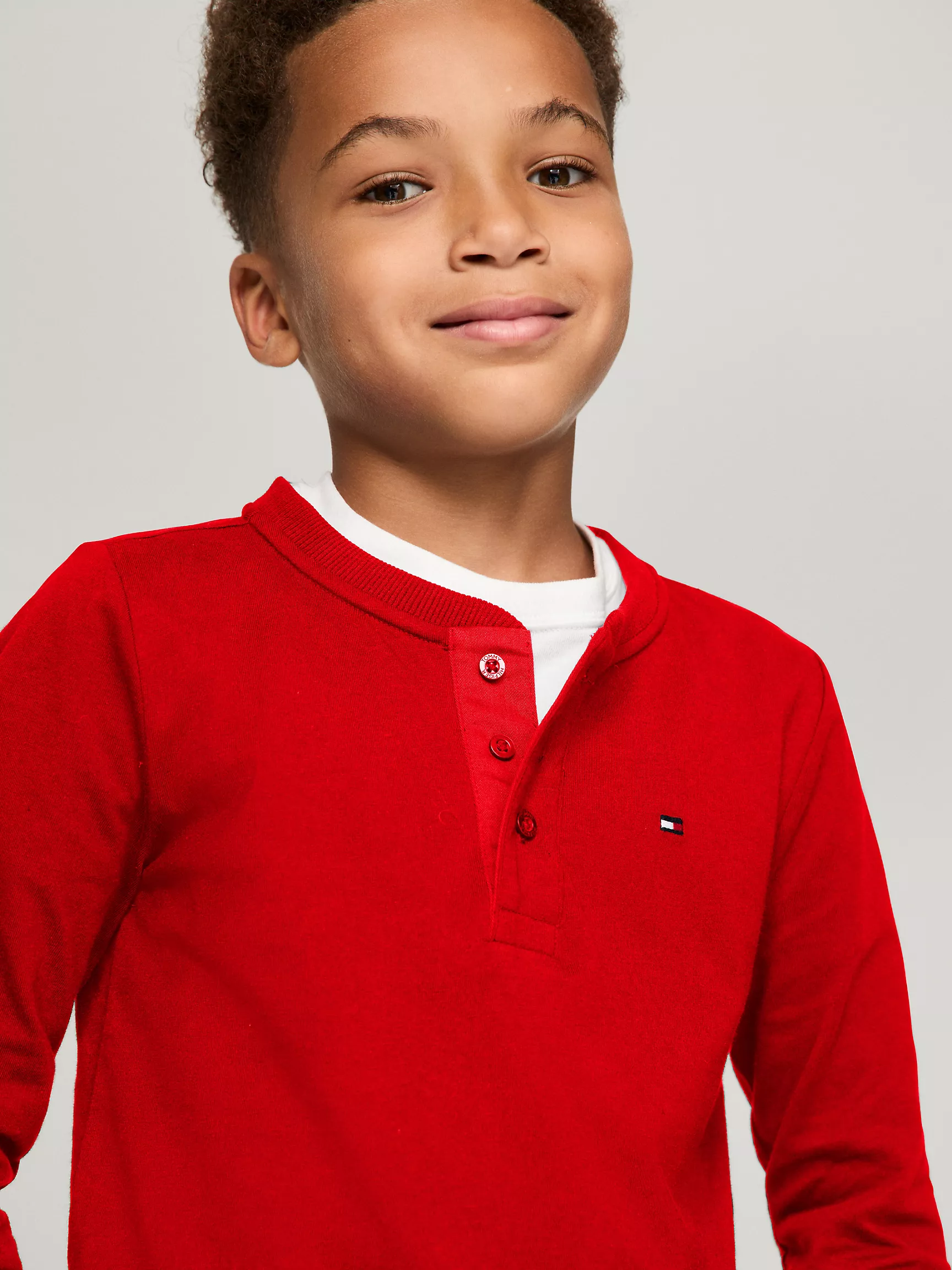 Футболка Tommy Hilfiger для мальчиков, Детская однотонная футболка Henley с длинным рукавом