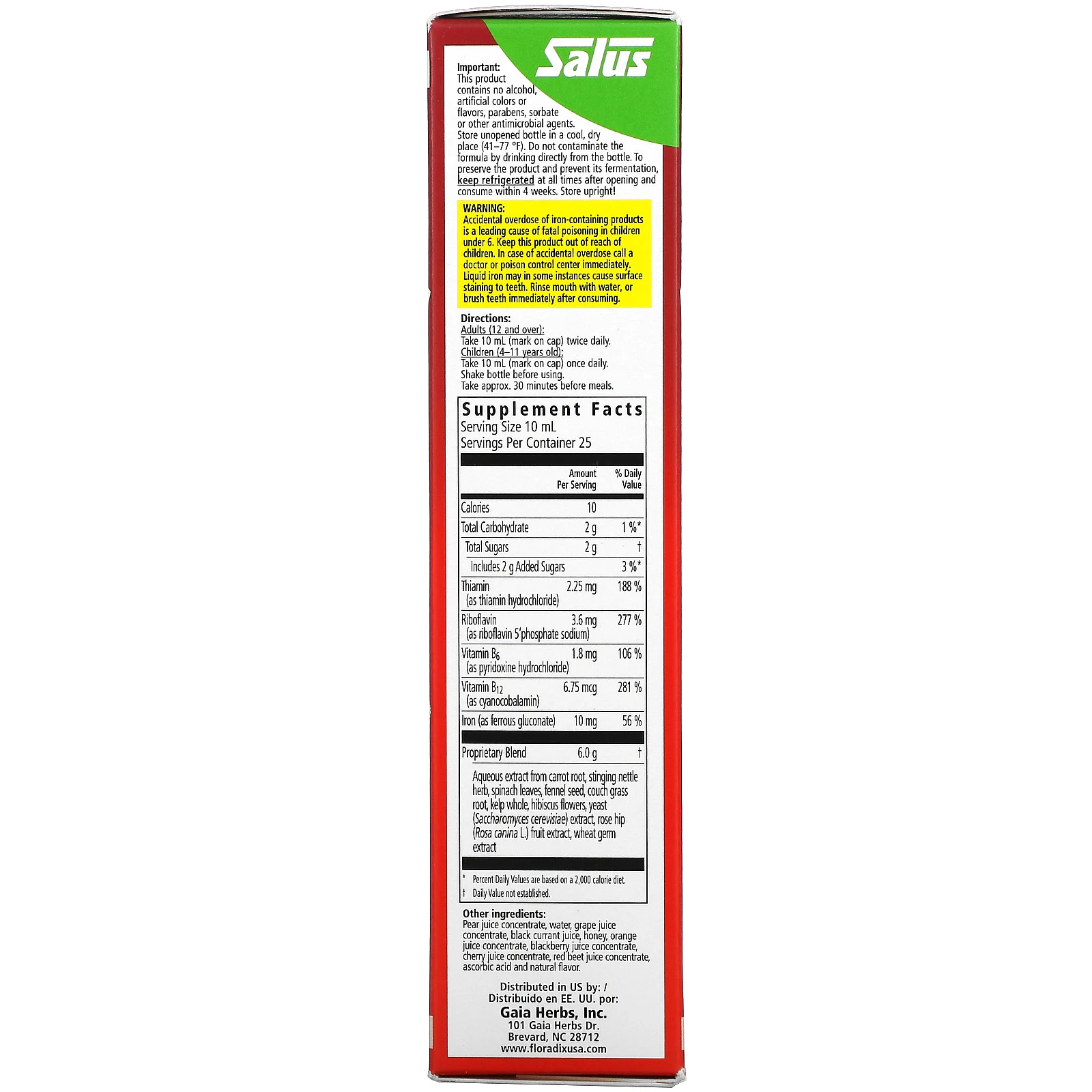 Floradix, железо и травы, жидкая растительная добавка, 250 мл (8,5 жидк. Унции)