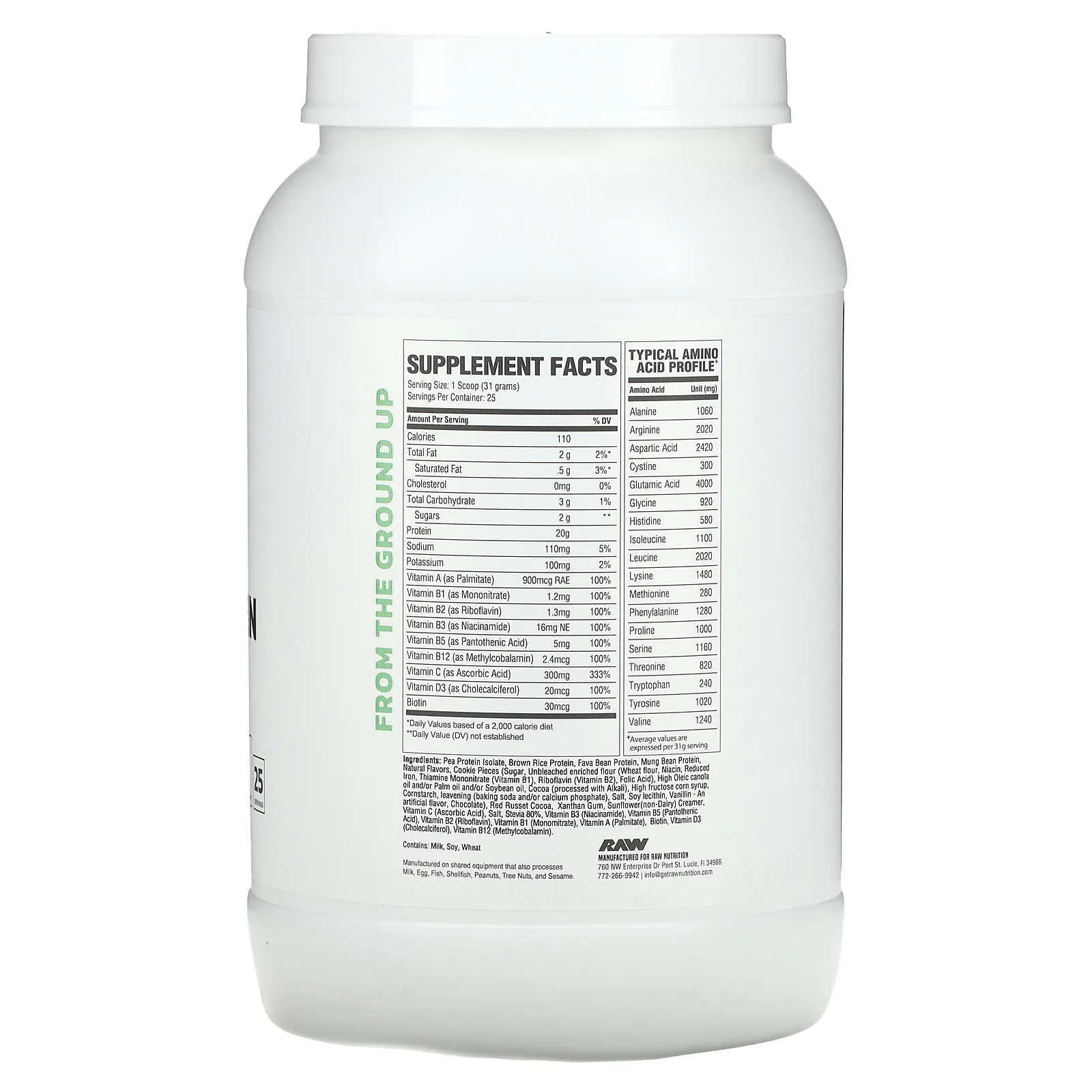 Raw Nutrition, веганский протеин, печенье и сливки, 775 г (1,7 фунта)