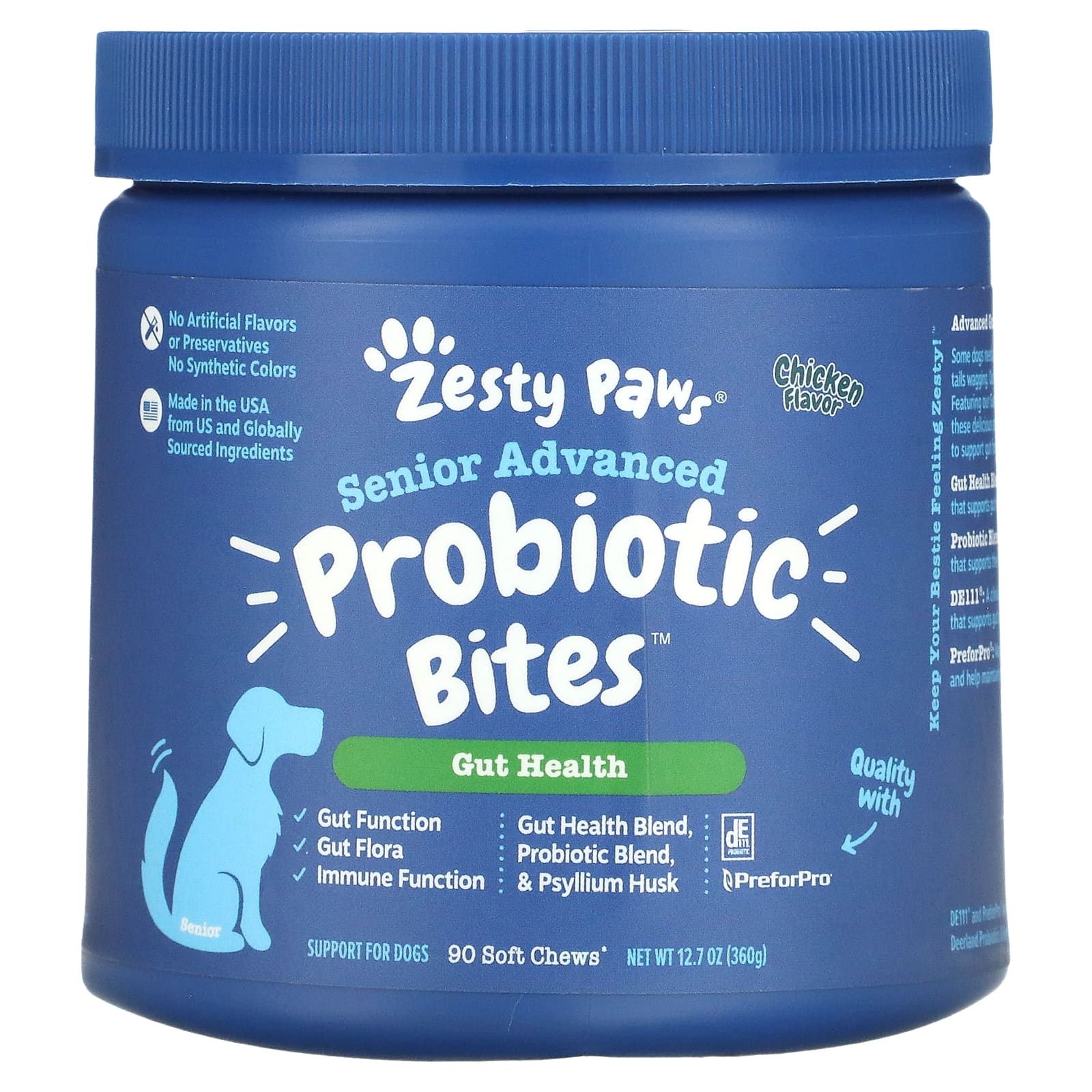 Zesty Paws, Advanced Probiotic Bites для собак, пищеварение, пожилые люди, куриный вкус, 90 мягких жевательных кусочков, 12,7 унций (360 г)