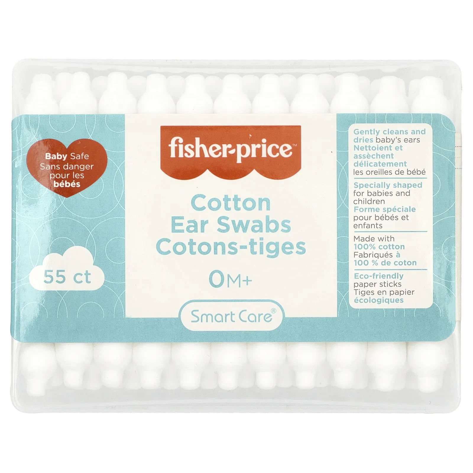 Fisher-Price, Ватные палочки для ушей, от 0 месяцев, 55 штук