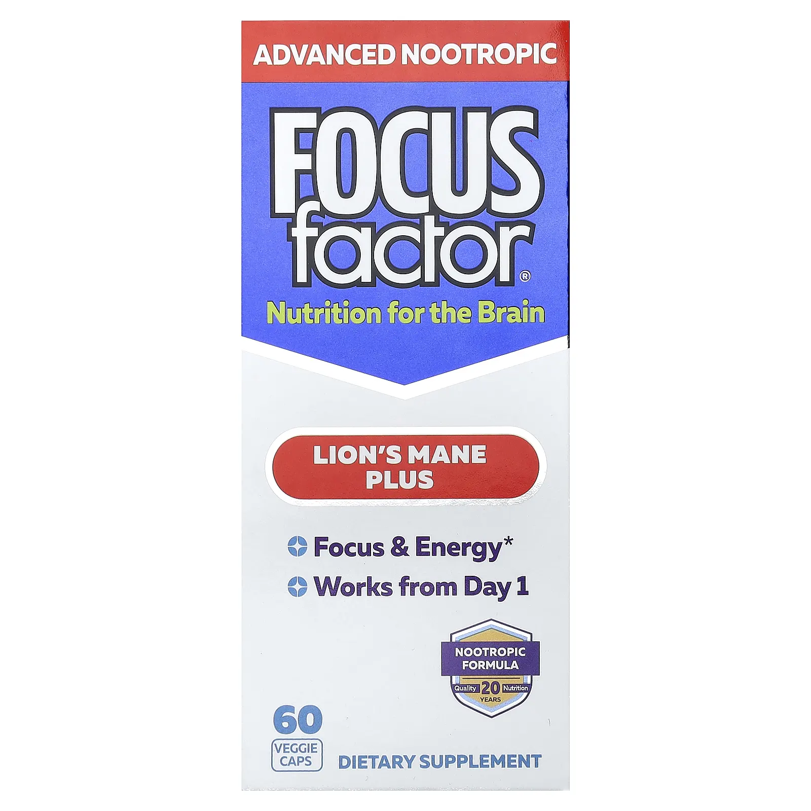 Focus Factor, ежовик гребенчатый, 60 растительных капсул