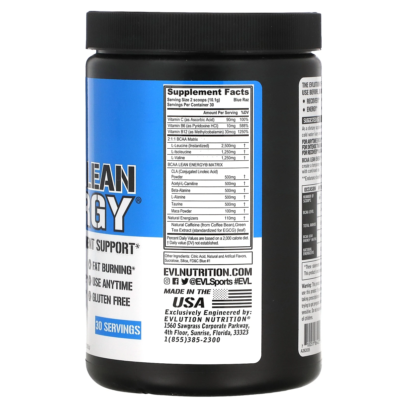 EVLution Nutrition, BCAA Lean Energy, со вкусом голубой малины, 303 г (10,69 унции)