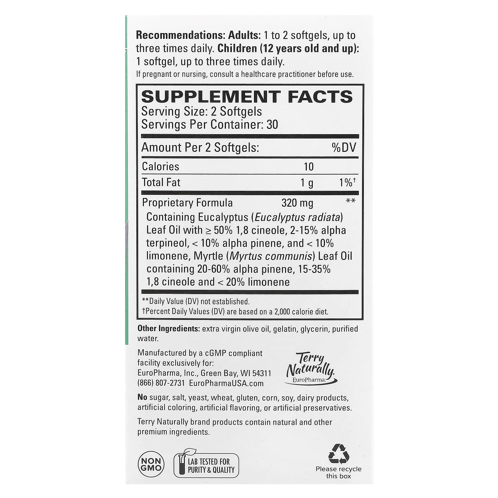 Terry Naturally, SinuCare ™ с эвкалиптом, 60 мягких таблеток