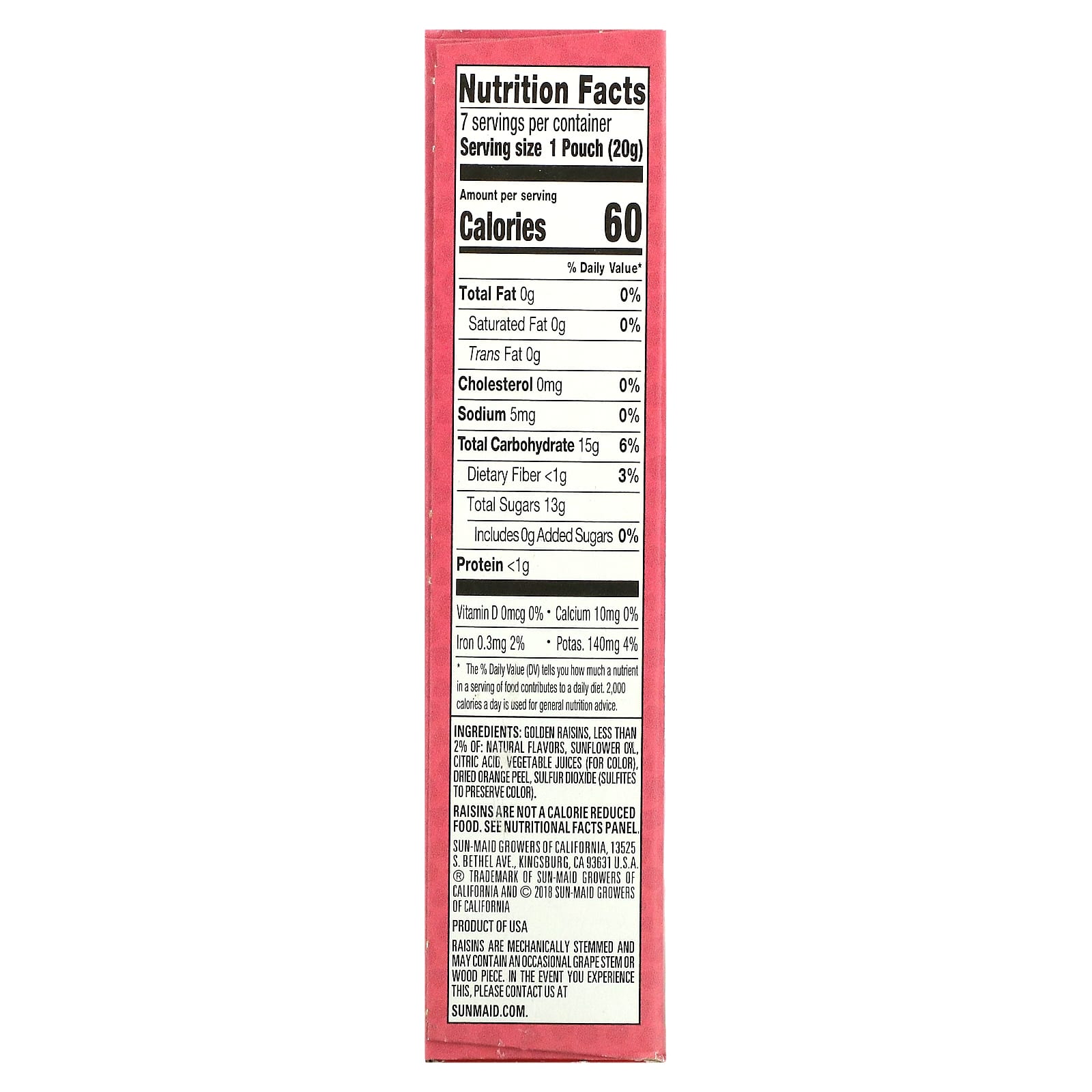 Sun-Maid, Фруктовые снеки с изюмом, кислая клубника, 7 пакетиков по 20 г (0,7 унции)