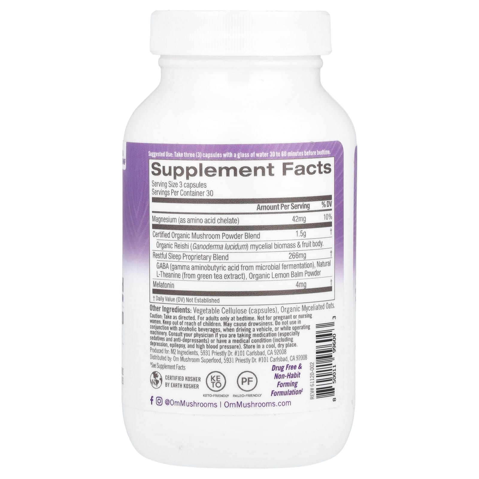 Om Mushrooms, Sleep, на основе рейши с ГАМК, L-теанином и мелатонином, 1500 мг, 90 растительных капсул (500 мг на капсулу)