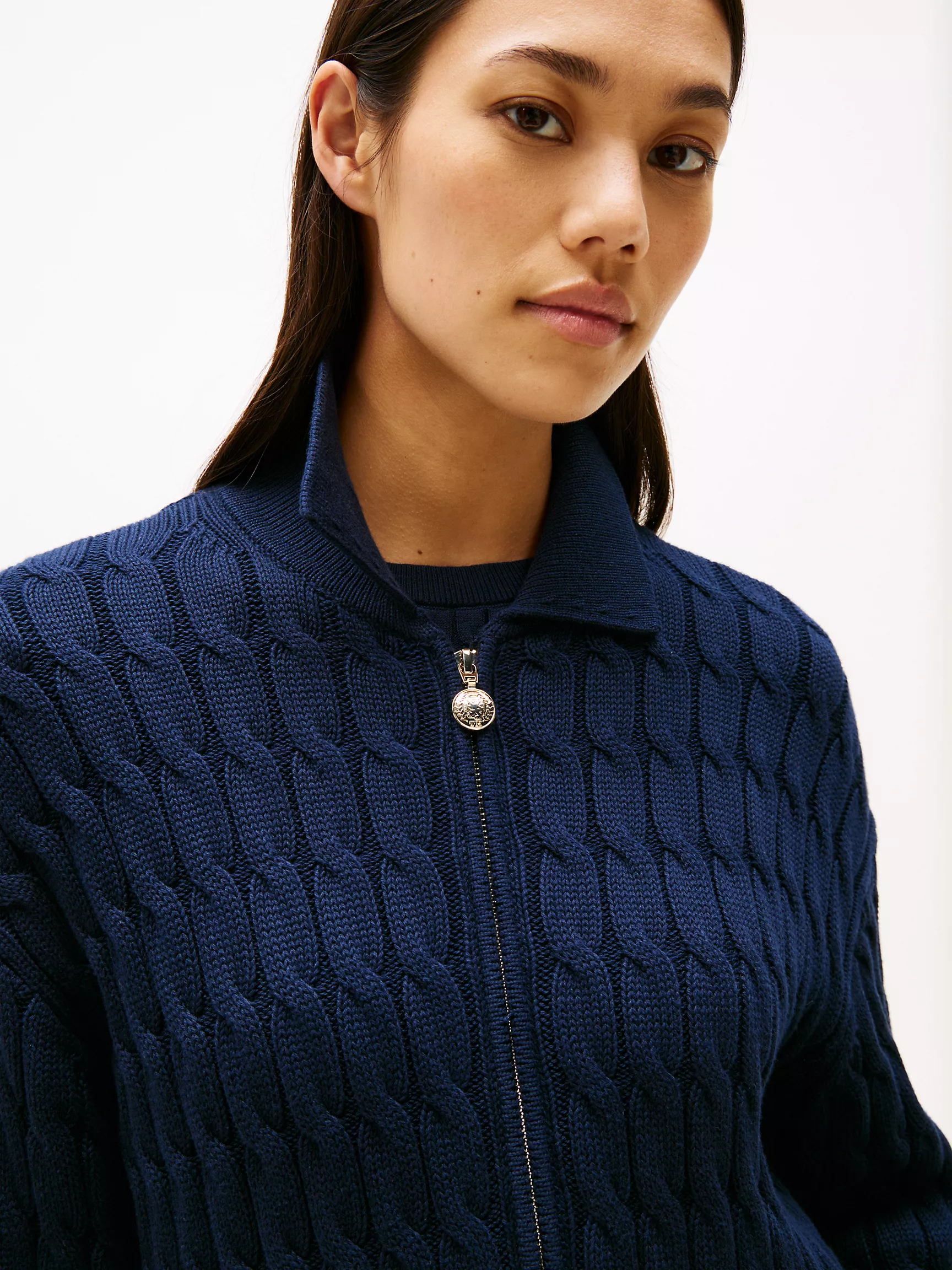 Женский свитер Tommy Hilfiger, Вязаный кардиган с узором "косы" и молнией свободного кроя