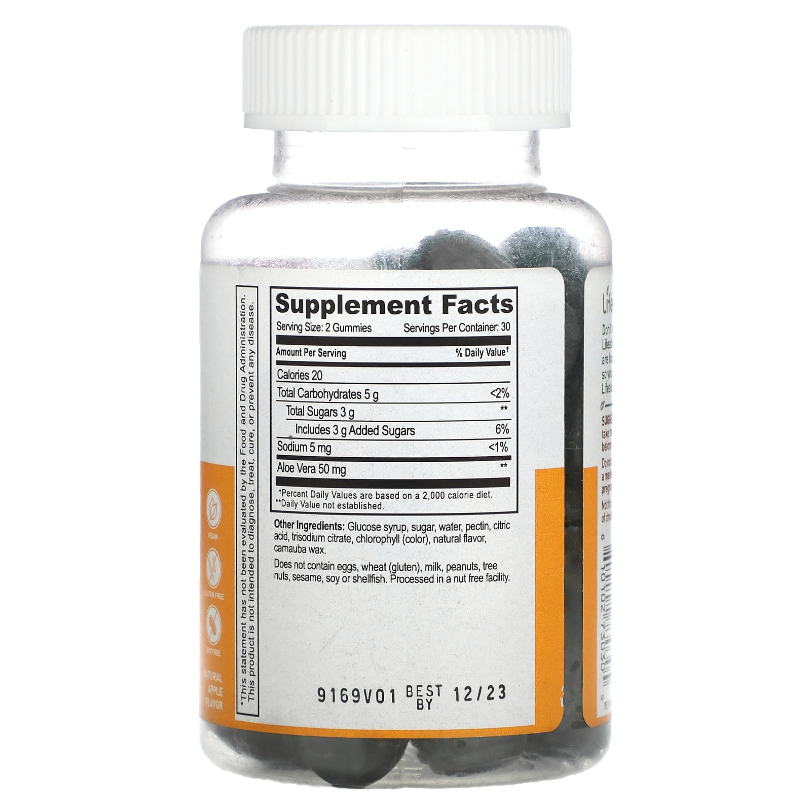 Lifeable, жевательные таблетки с алоэ вера, со вкусом натурального яблока, 50 мг, 60 шт. (25 мг в 1 жевательной таблетке)