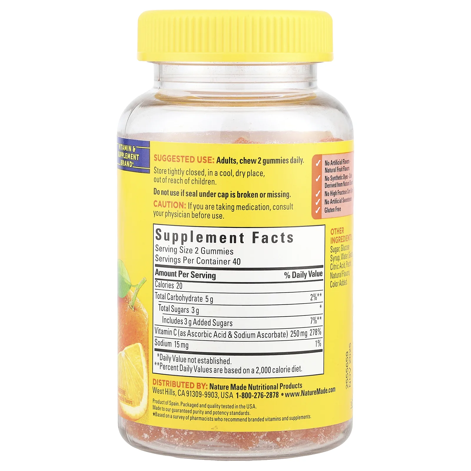 Nature Made, Жевательные мармеладки с витамином С, мандарин, 250 мг, 80 жевательных таблеток (125 мг в 1 жевательной мармеладке)