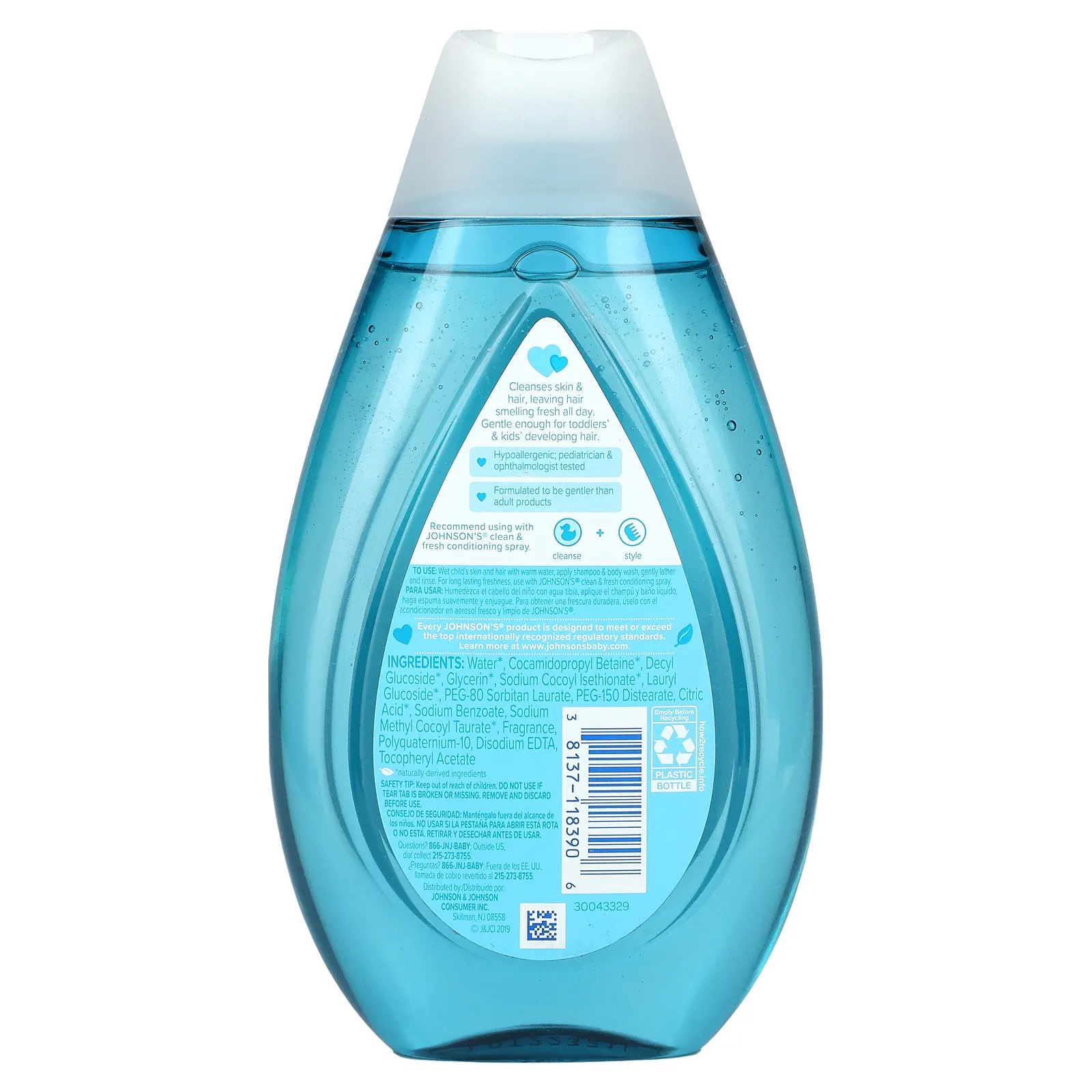 Johnson's Baby, Для детей, серия «Чистота и свежесть», шампунь и средство для купания, 400 мл