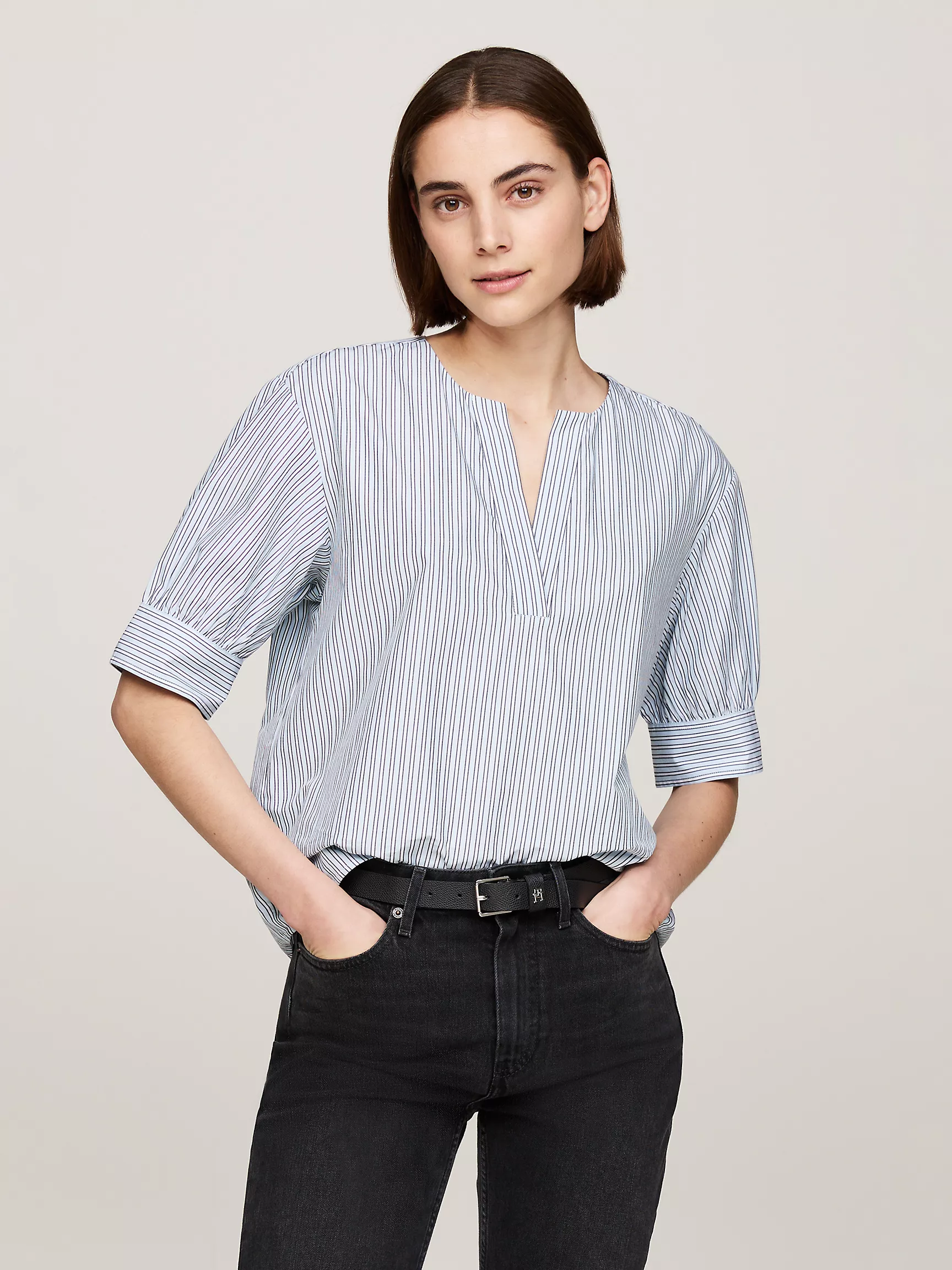 Женская рубашка Tommy Hilfiger, Свободный топ в полоску с V-образным вырезом