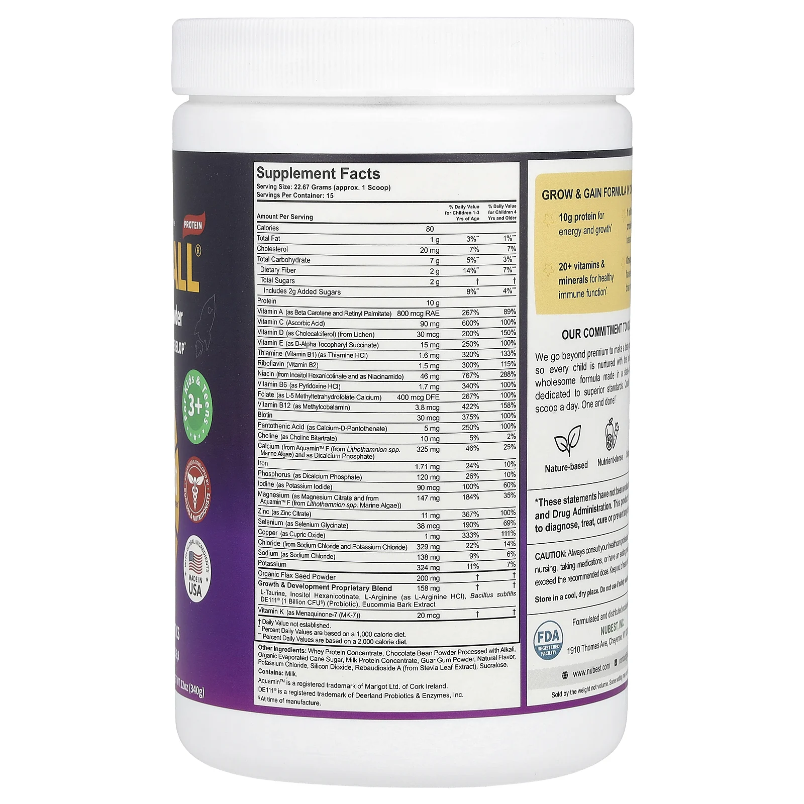 NuBest, Tall, протеиновый порошок для роста, для детей и подростков от 2 лет, шоколад, 340 г (12 унций)