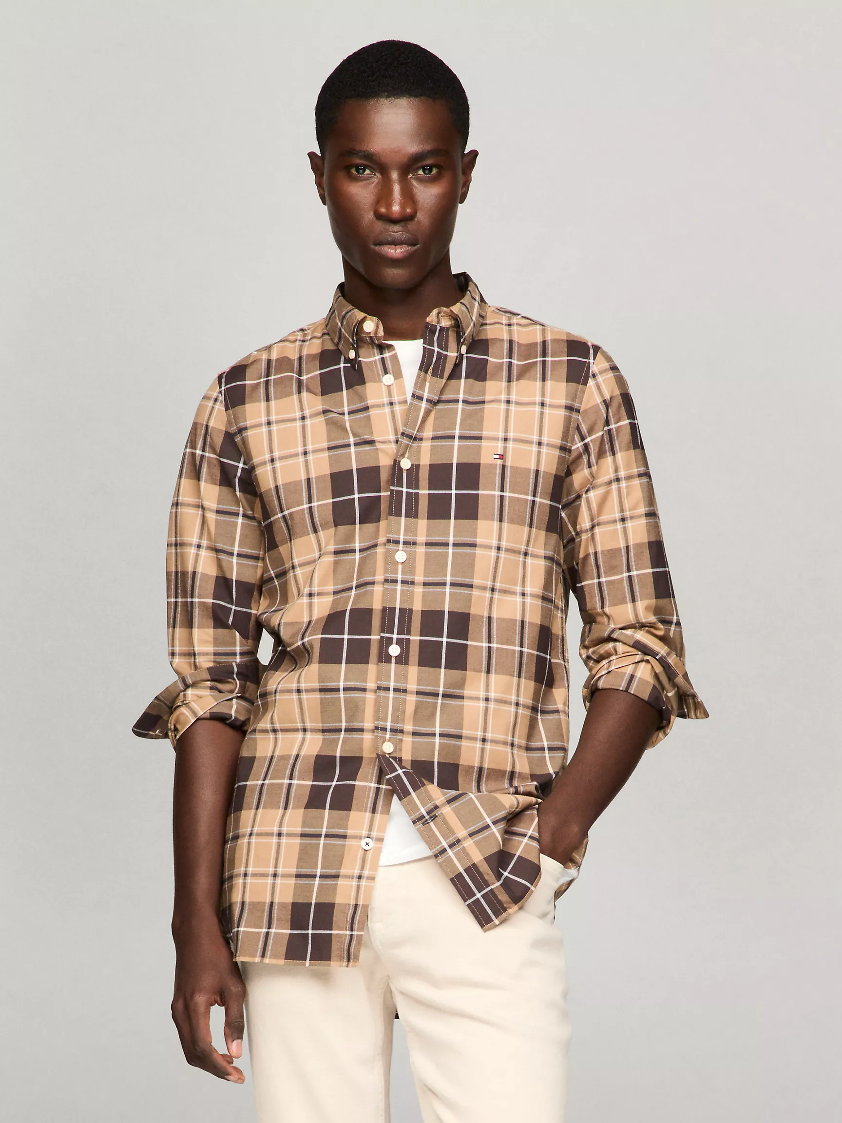 Мужская рубашка Tommy Hilfiger, Приталенная клетчатая рубашка из поплина THFlex