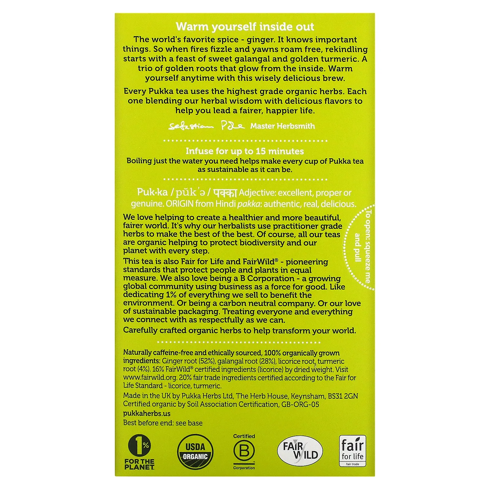 Pukka Herbs, Органический травяной чай, три имбиря, без кофеина, 20 пакетиков, 36 г (1,27 унции)